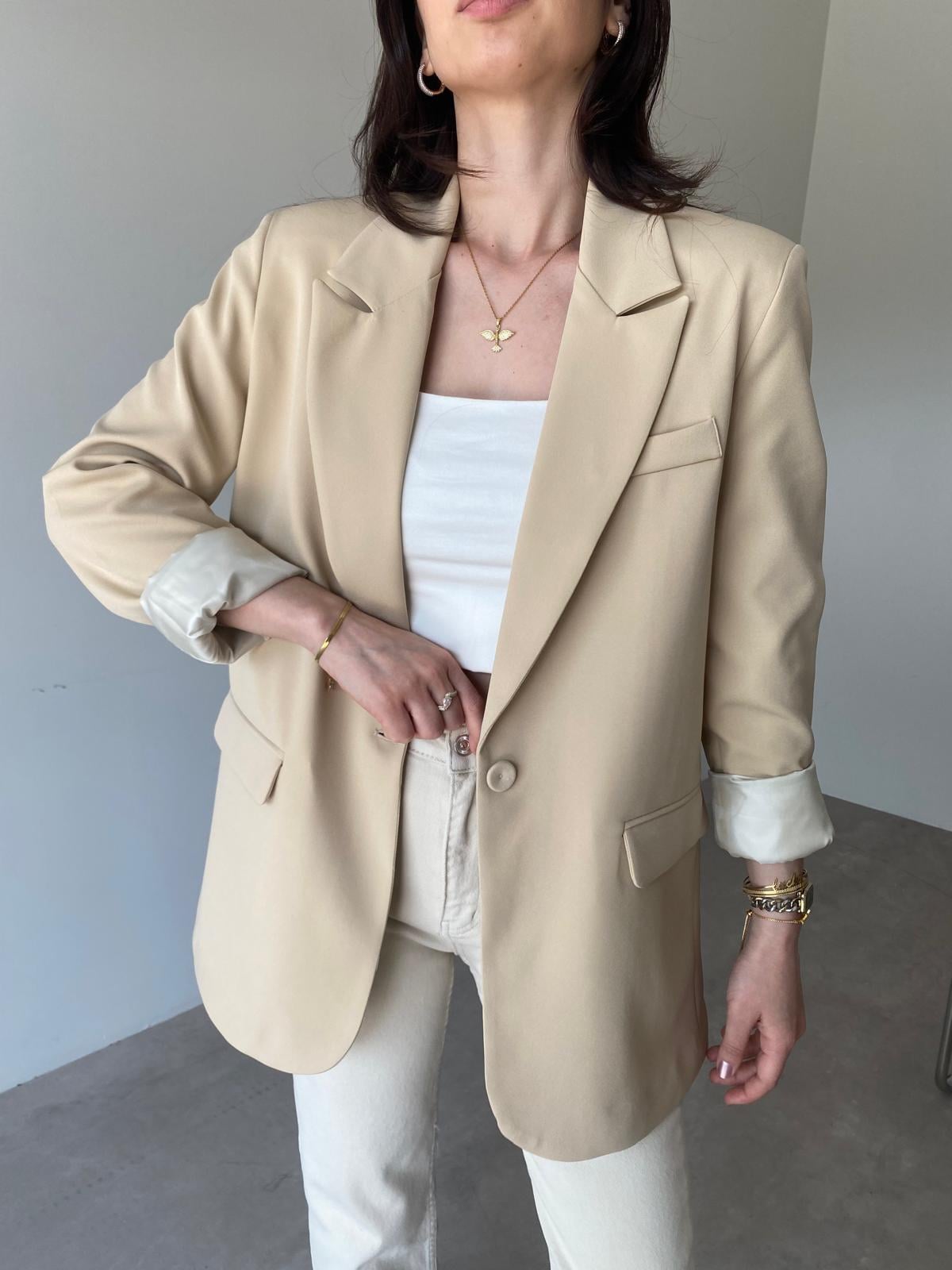 Nude Tek Düğmeli Blazer Ceket