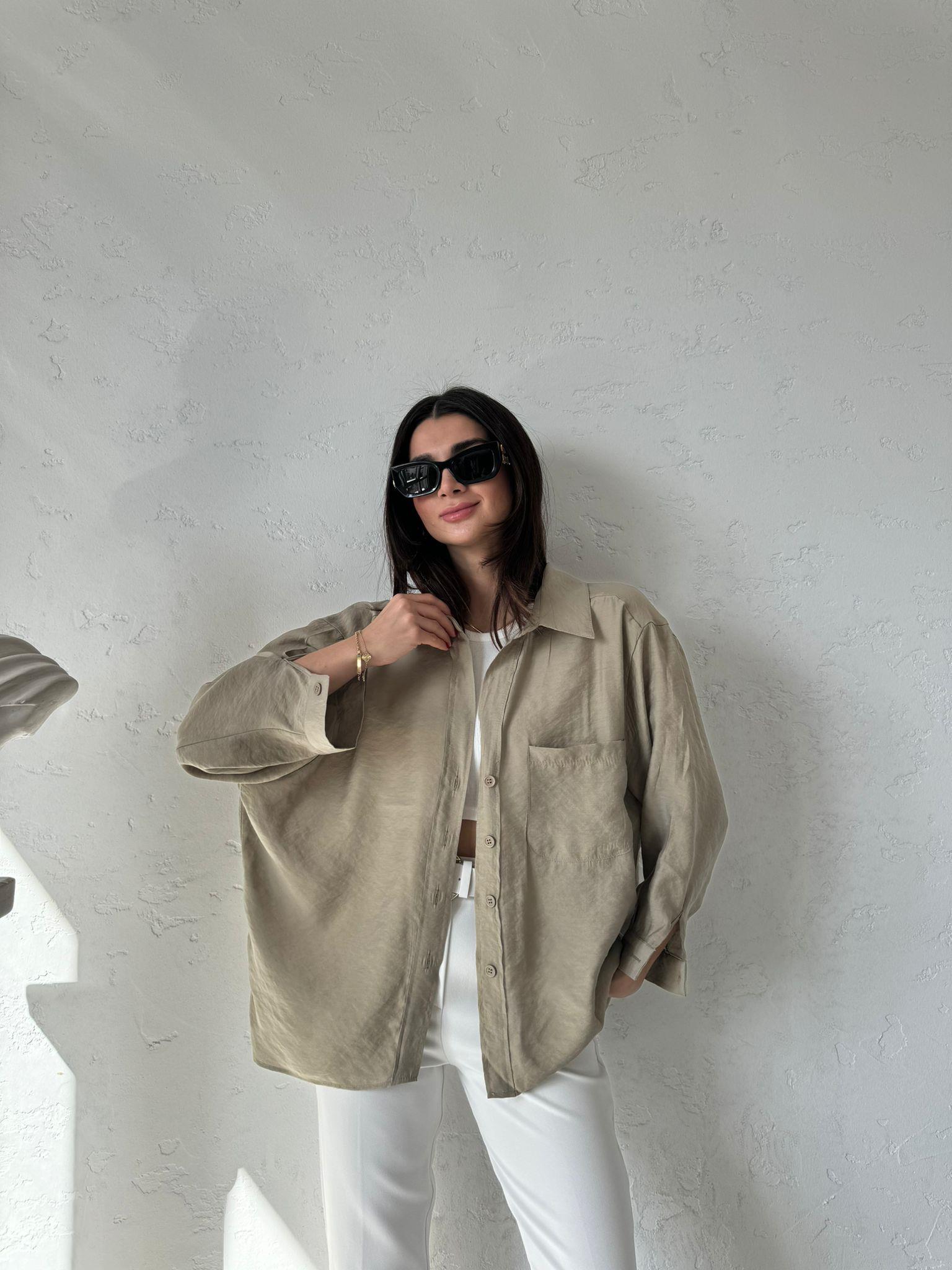 Olive Düşük Omuz Alice Gömlek
