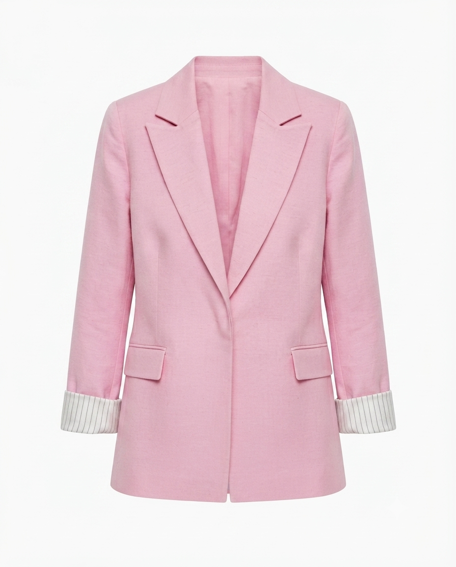 Pembe Astarlı Keten Blazer Ceket