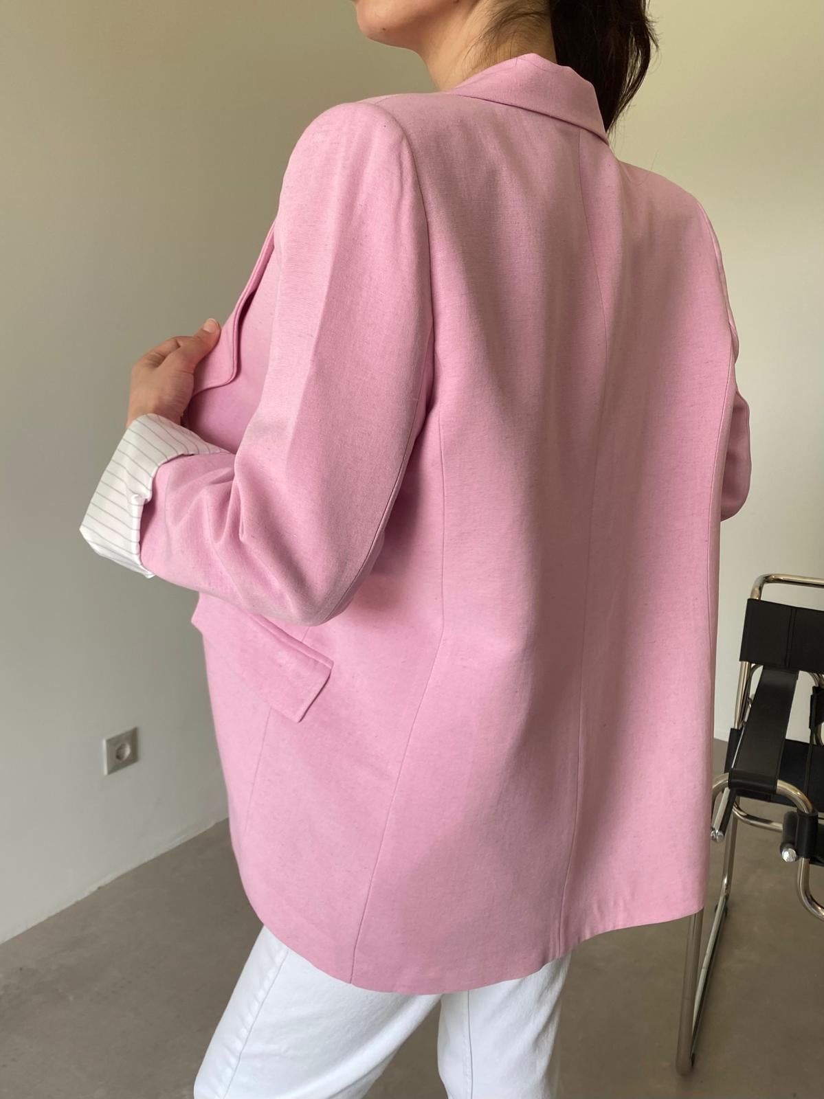 Pembe Astarlı Keten Blazer Ceket