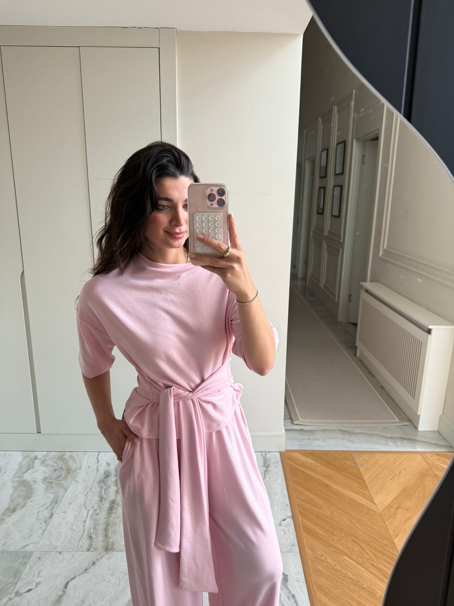 Pembe Bağlamalı Palazzo Modal Takım