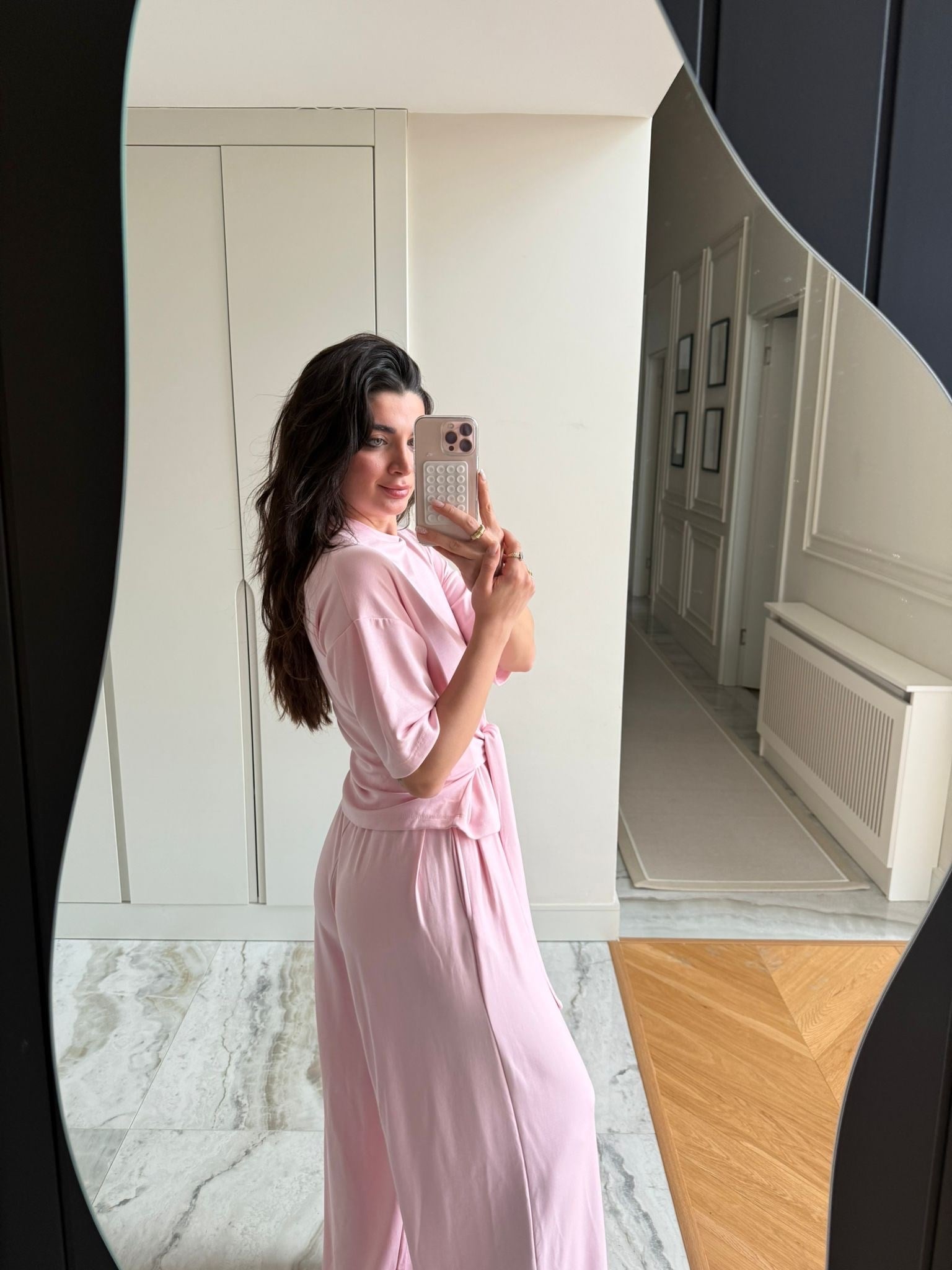 Pembe Bağlamalı Palazzo Modal Takım