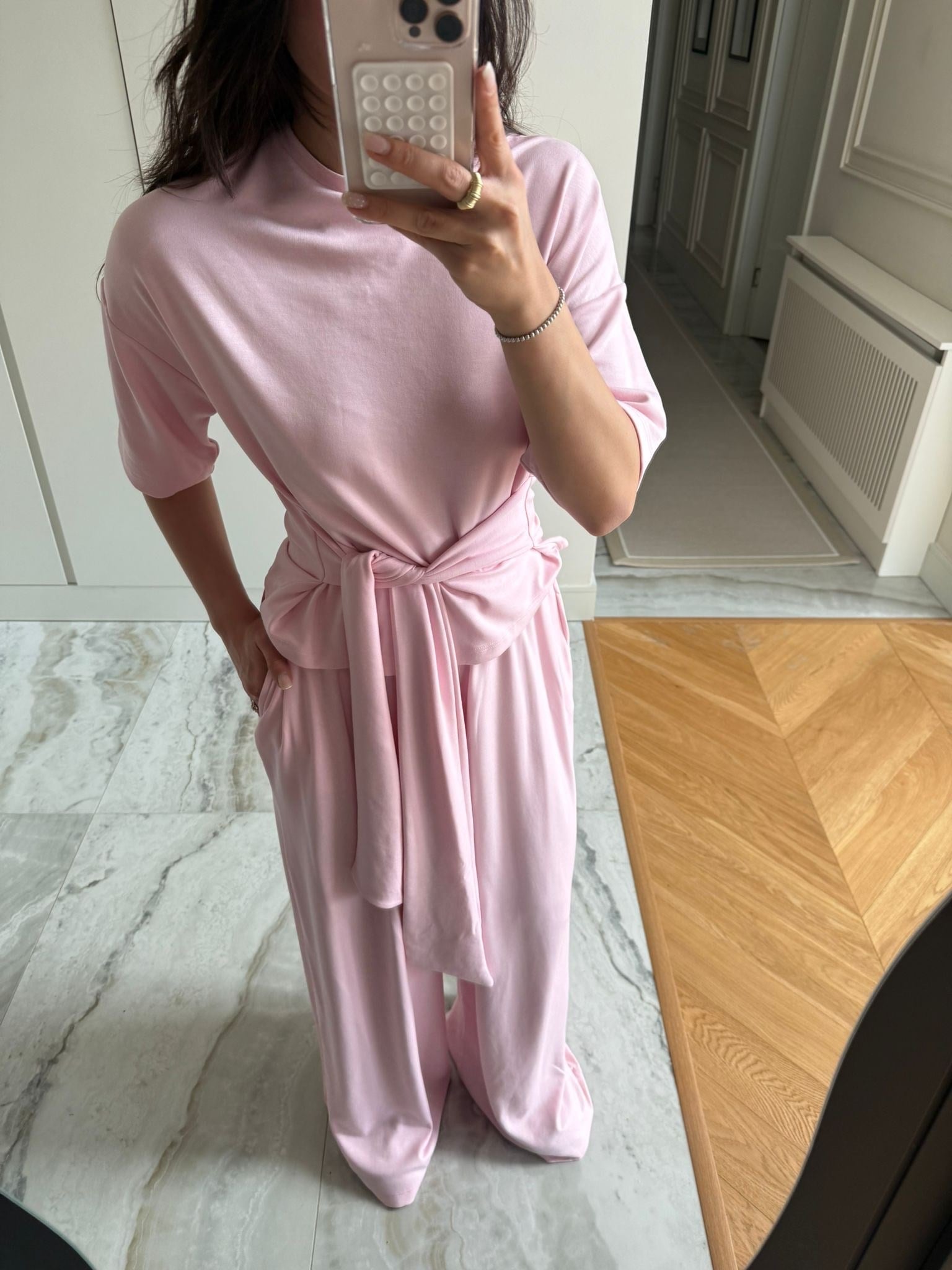 Pembe Bağlamalı Palazzo Modal Takım