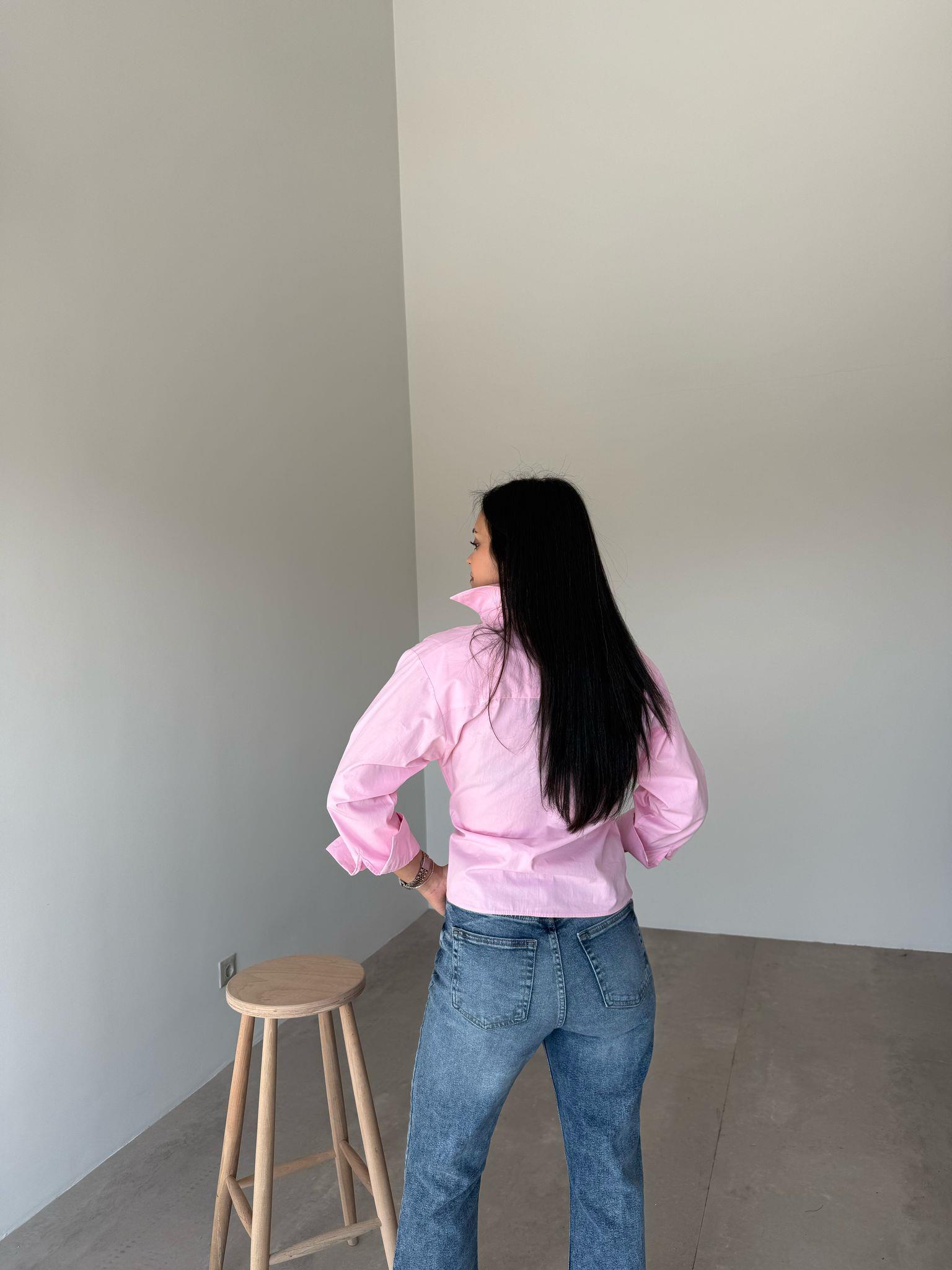 Pembe Bağlamalı Poplin Gömlek