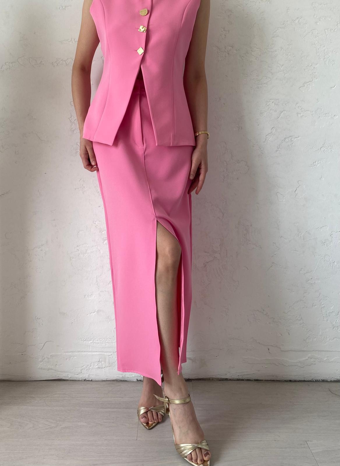 Pembe Basic Yırtmaçlı Etek