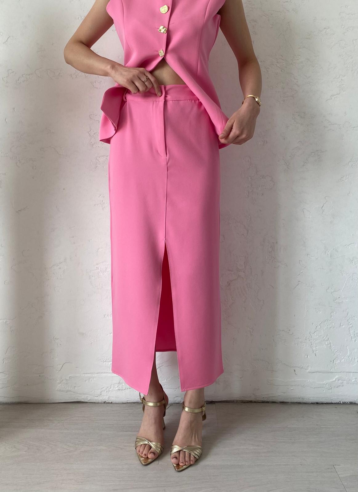 Pembe Basic Yırtmaçlı Etek