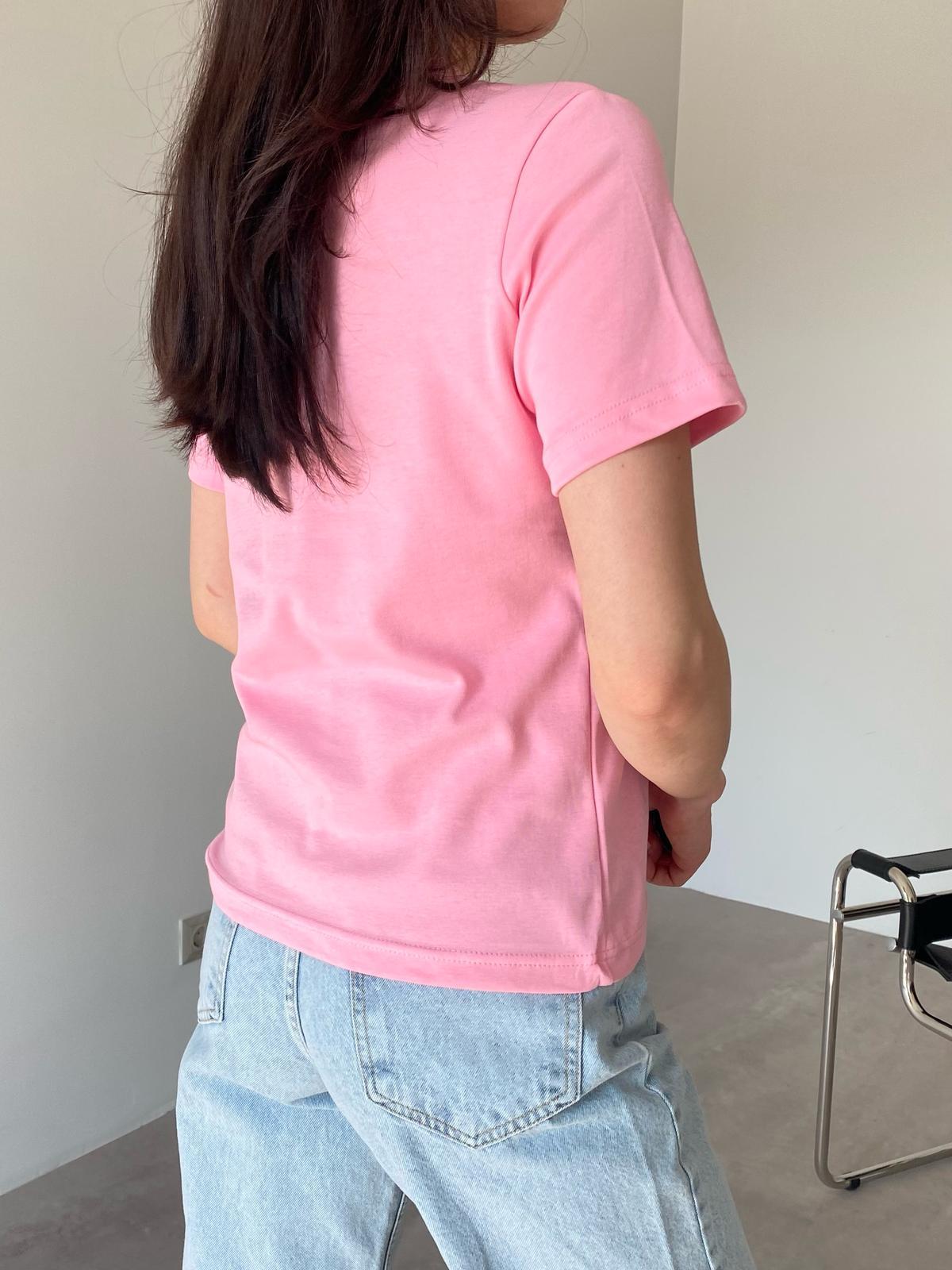 Pembe Bisiklet Yaka Basic Holly Tişört
