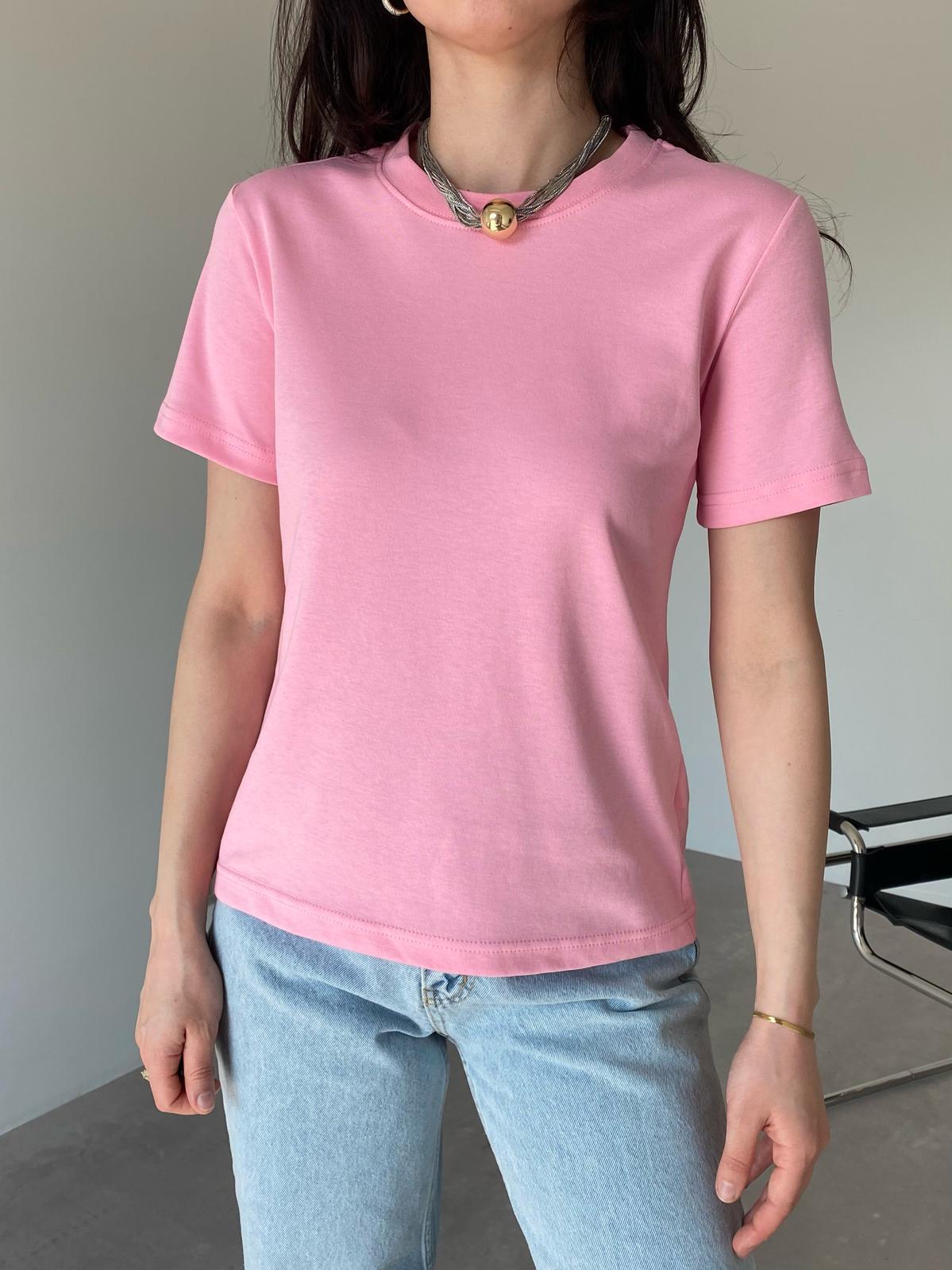 Pembe Bisiklet Yaka Basic Holly Tişört