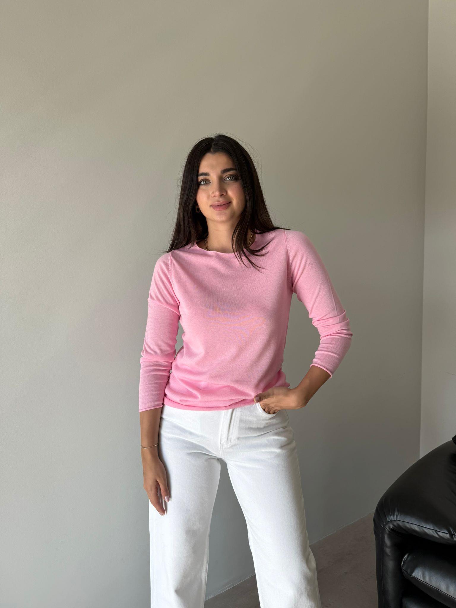 Pembe Bisiklet Yaka Triko Bluz