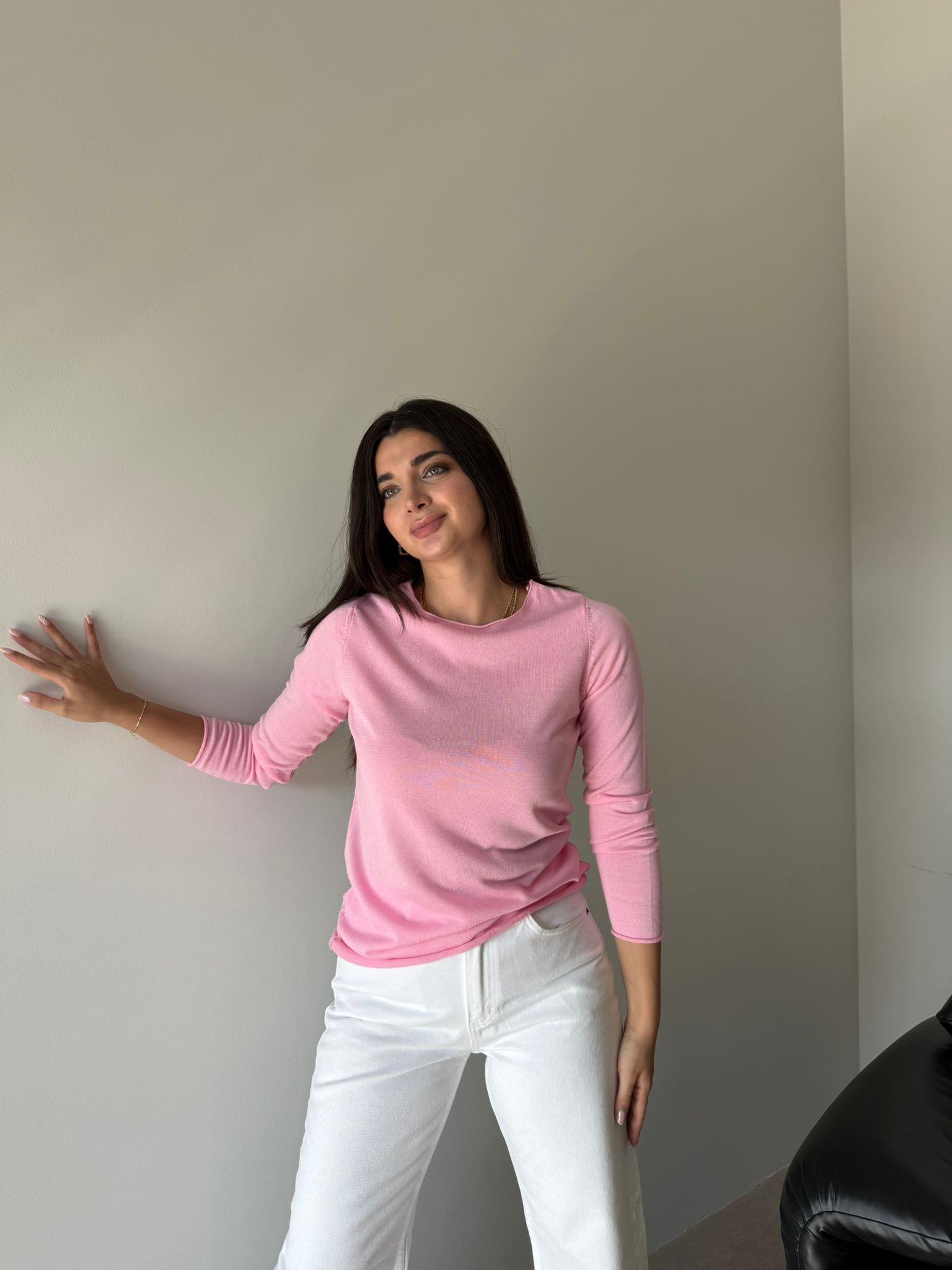 Pembe Bisiklet Yaka Triko Bluz