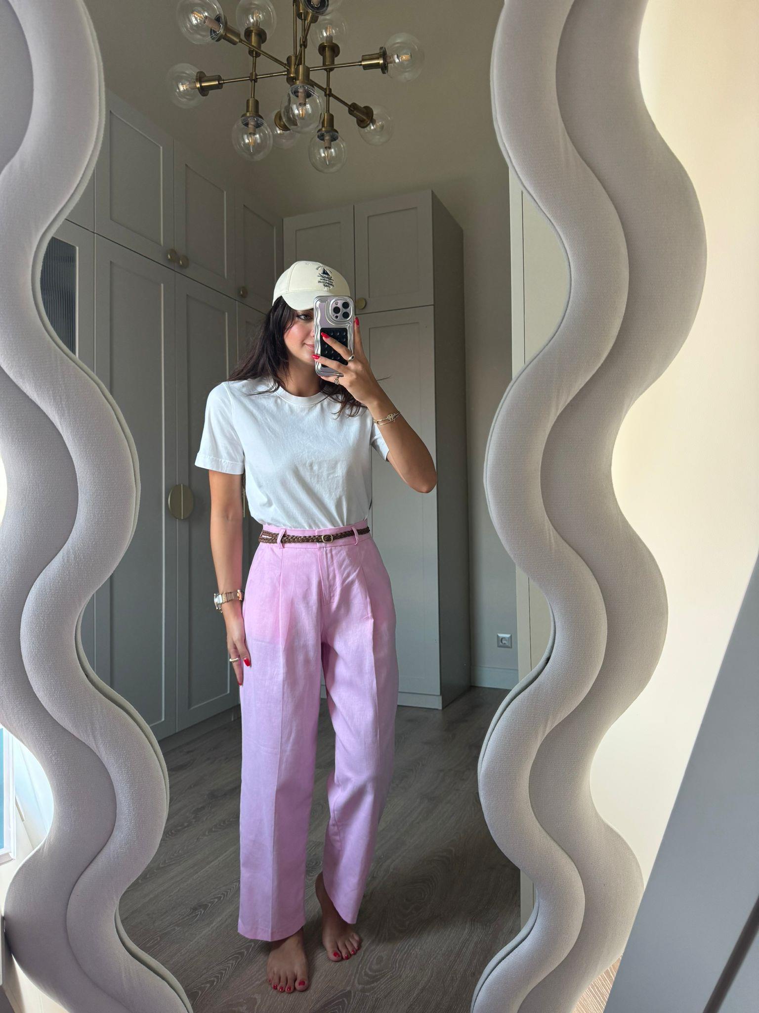 Pembe Carla Keten Pantolon