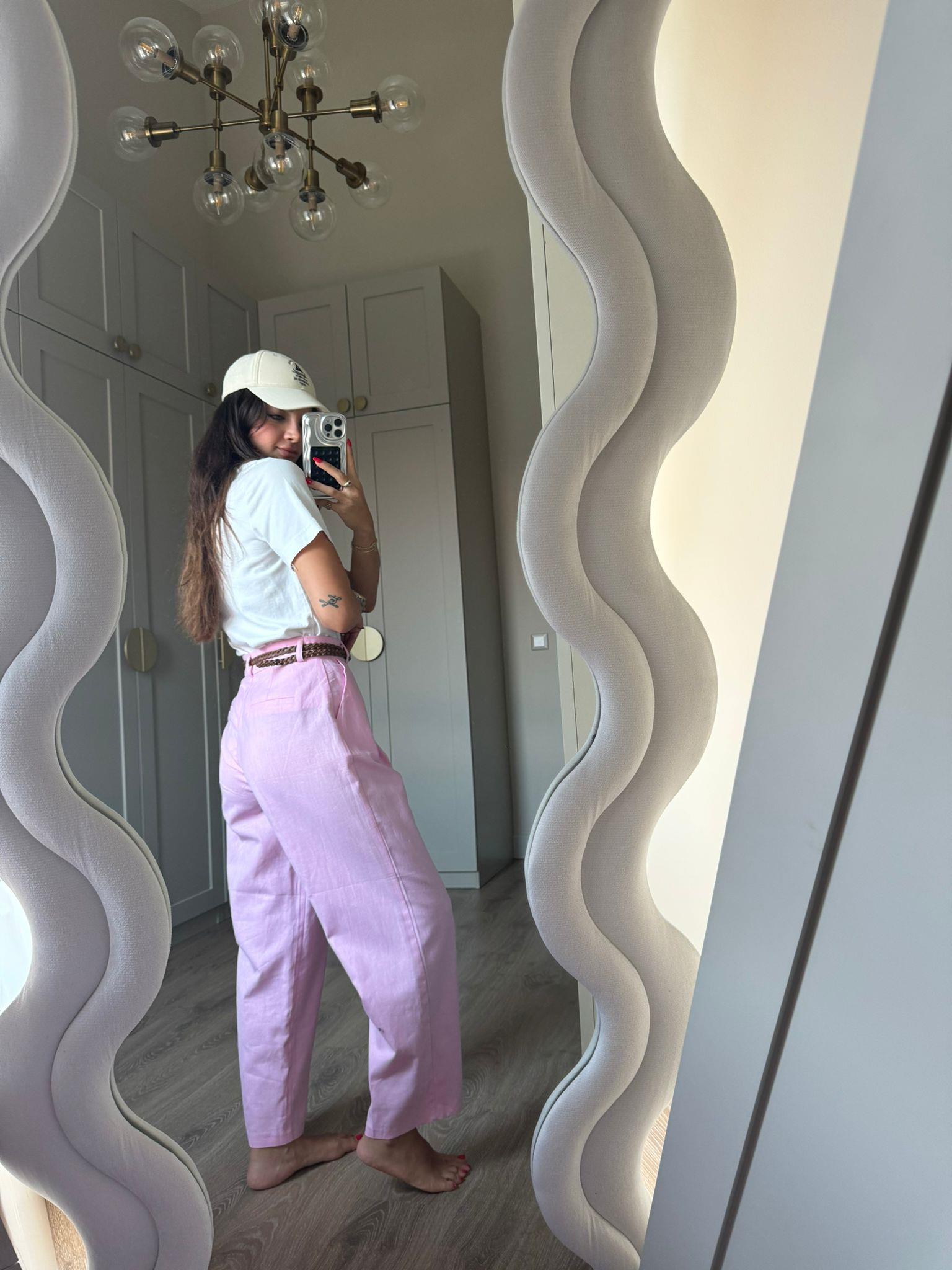 Pembe Carla Keten Pantolon