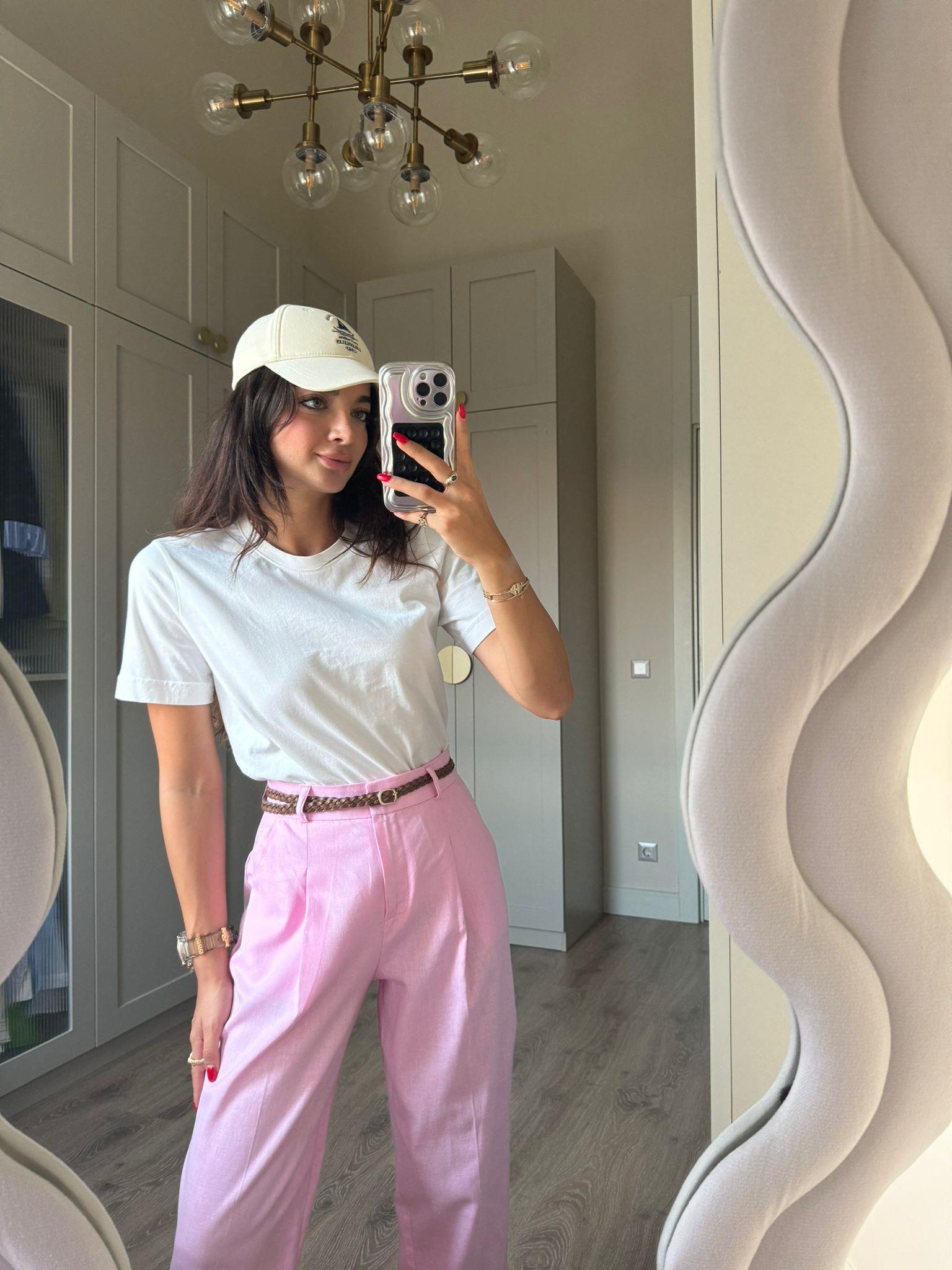 Pembe Carla Keten Pantolon