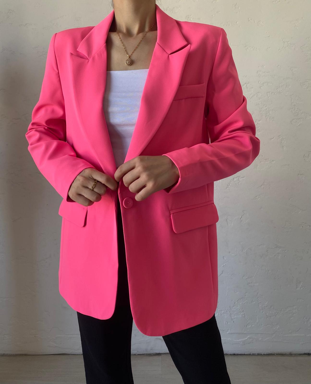 Pembe Cep Detaylı Blazer Ceket
