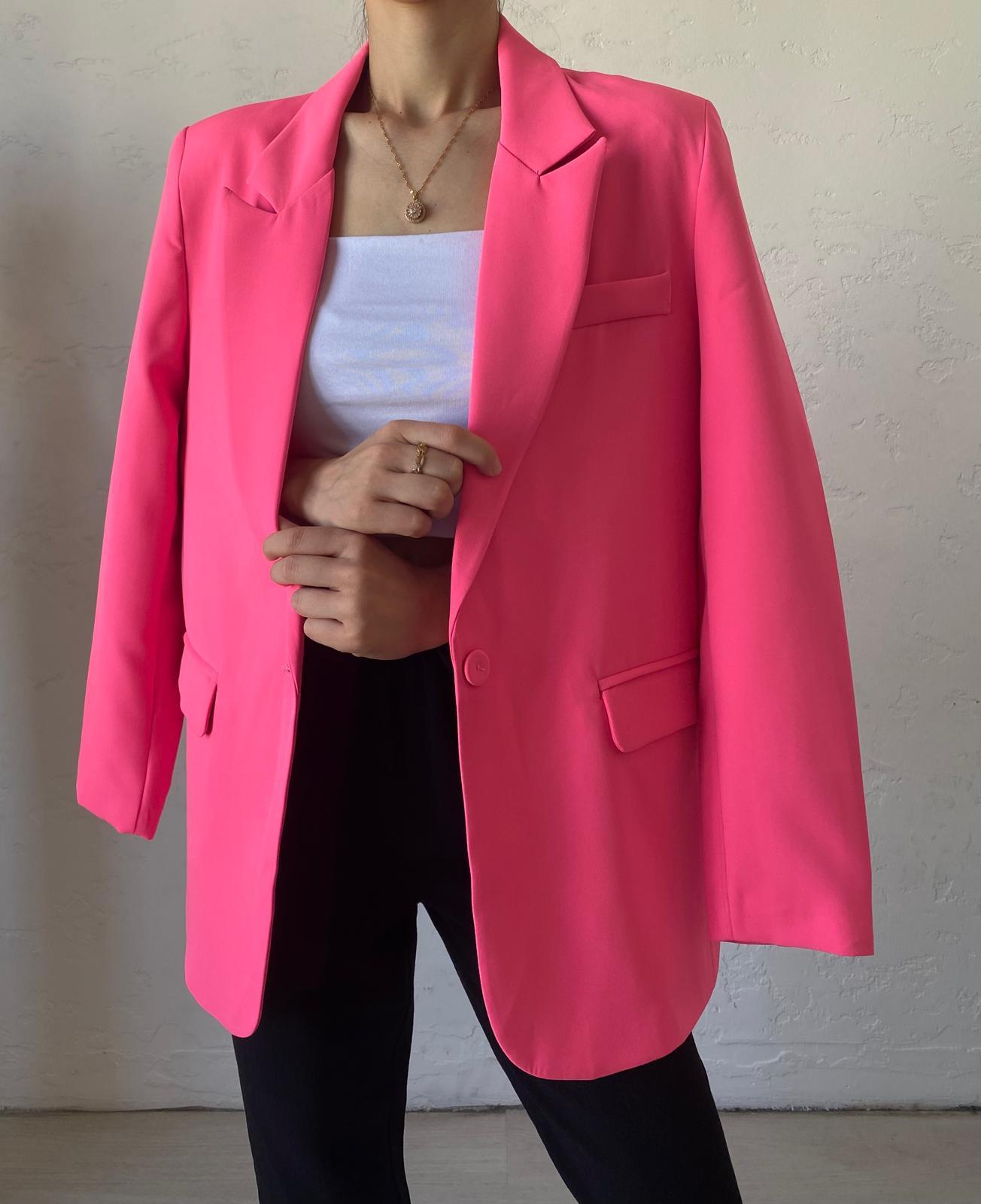 Pembe Cep Detaylı Blazer Ceket