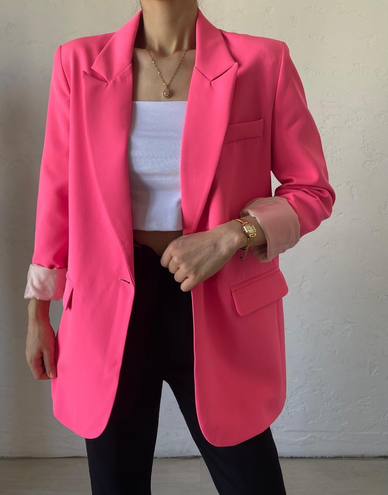 Pembe Cep Detaylı Blazer Ceket