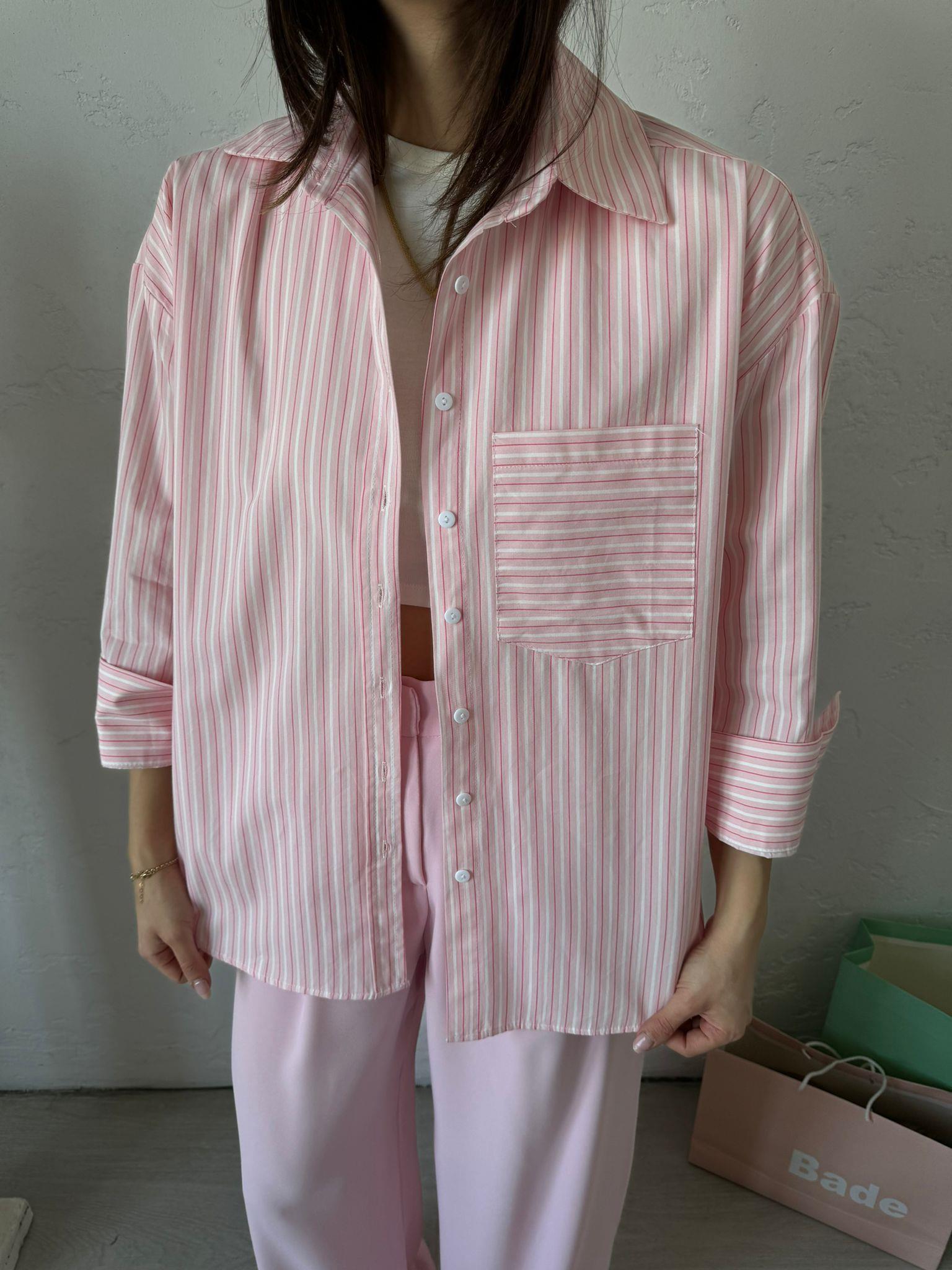 Pembe Çizgili Oversize Candy Gömlek
