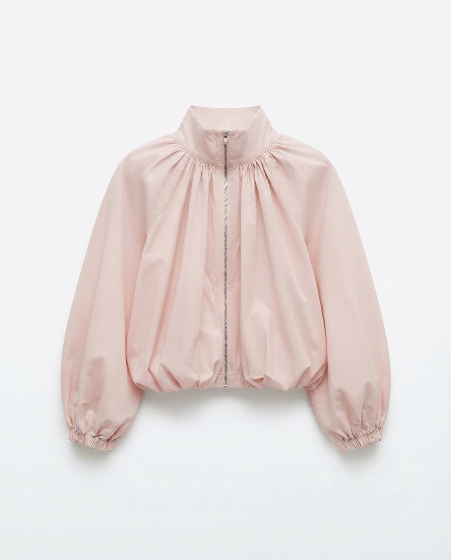 Pembe Dik Yaka Beli Lastikli Bomber Ceket