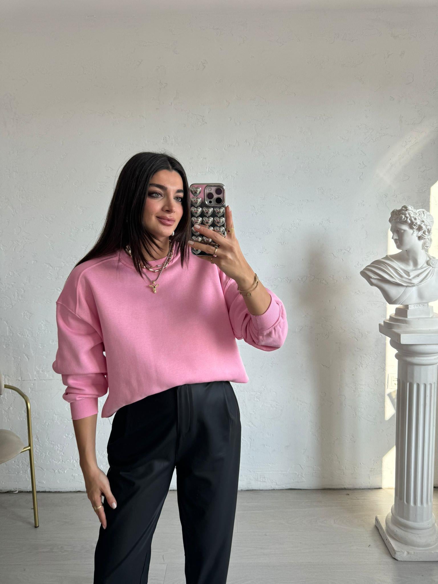 Pembe Dikiş Detaylı Sweat