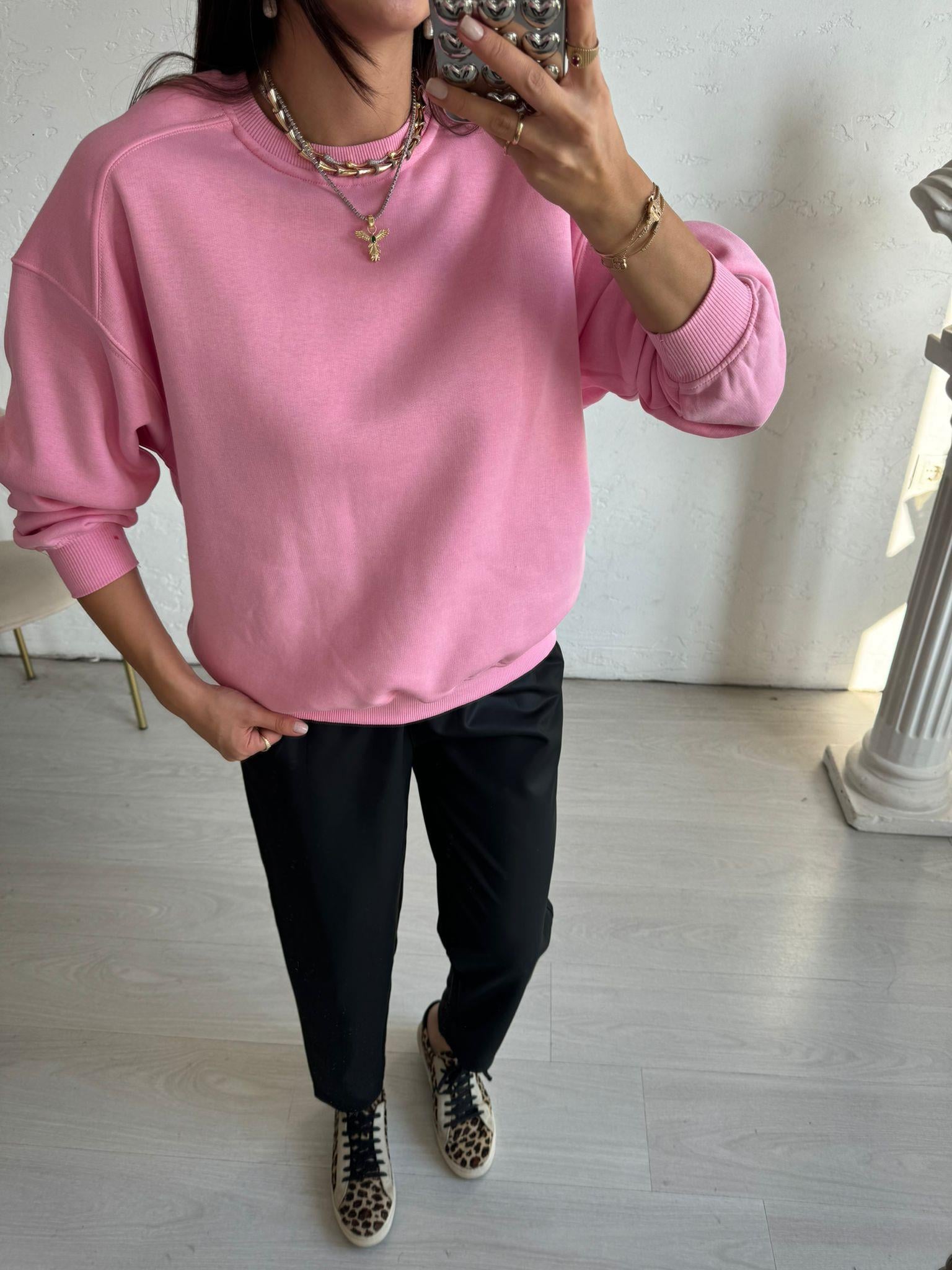 Pembe Dikiş Detaylı Sweat