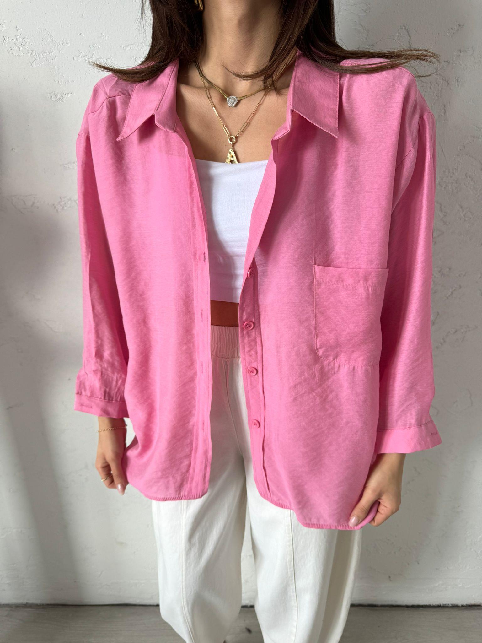 Pembe Düşük Omuz Alice Gömlek