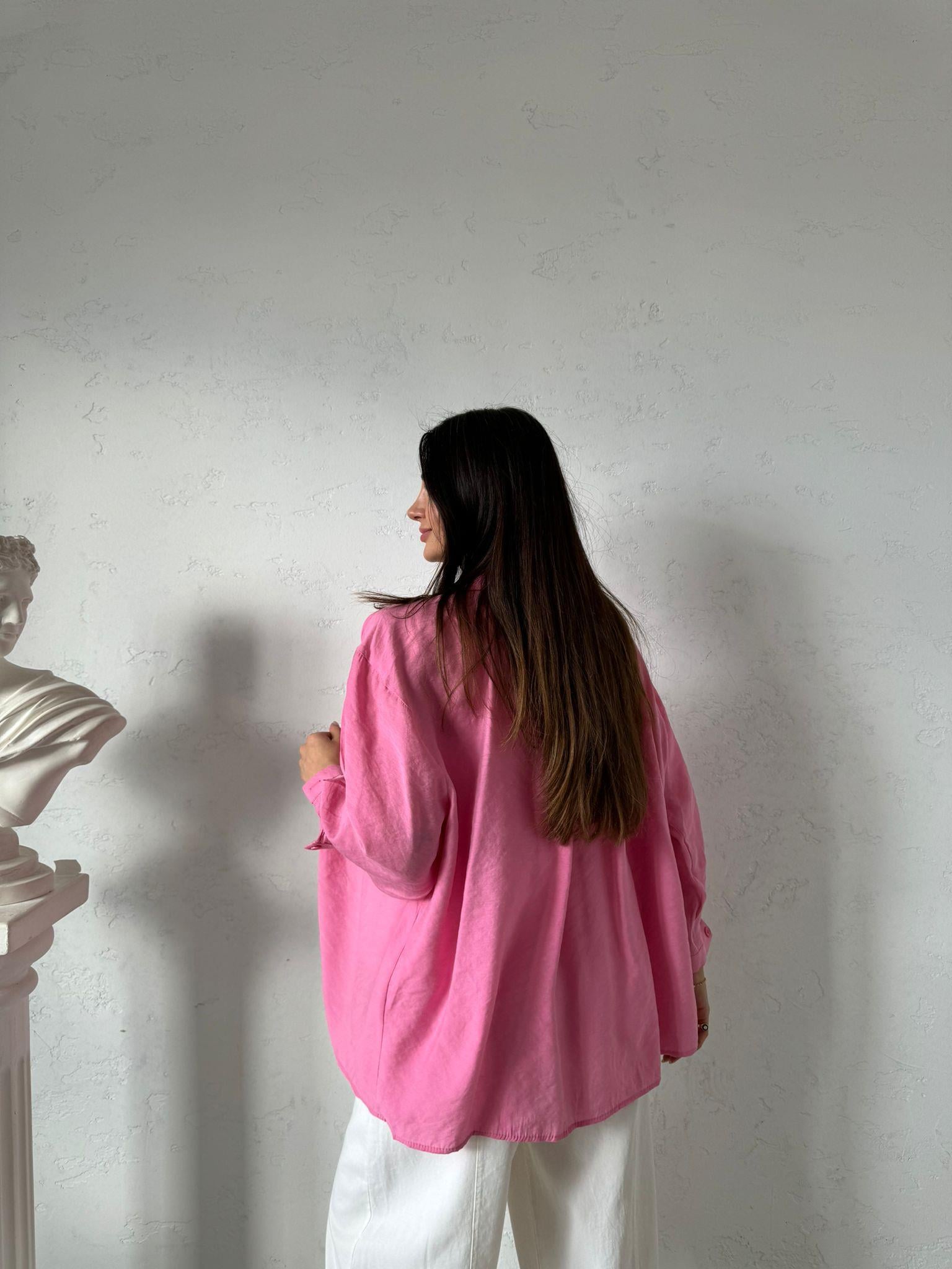 Pembe Düşük Omuz Alice Gömlek
