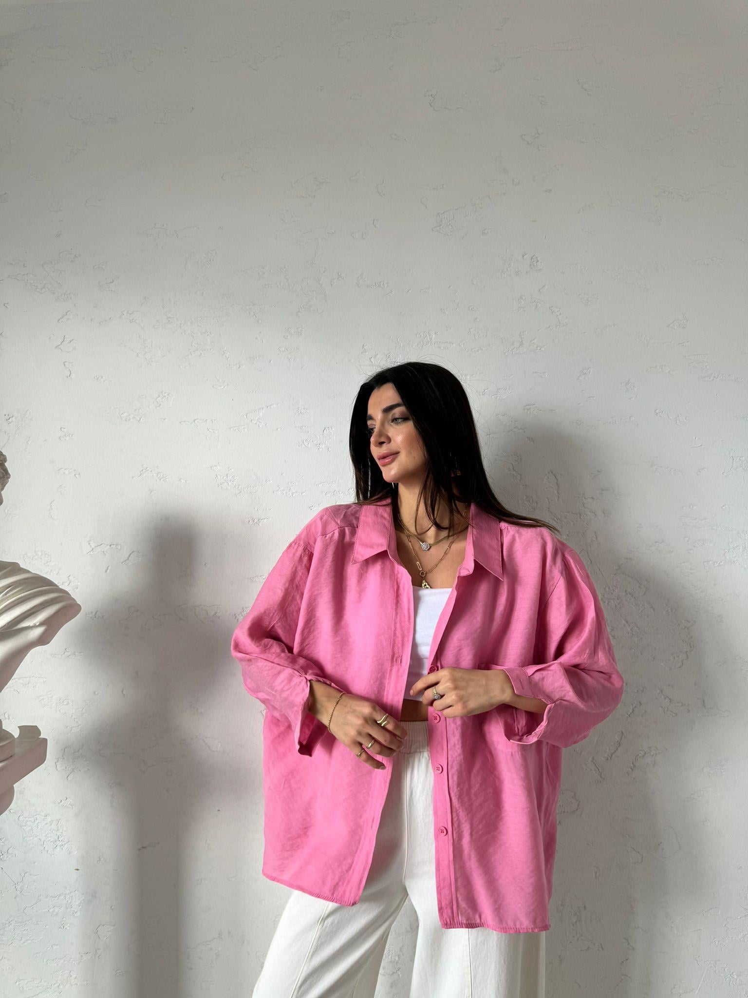 Pembe Düşük Omuz Alice Gömlek