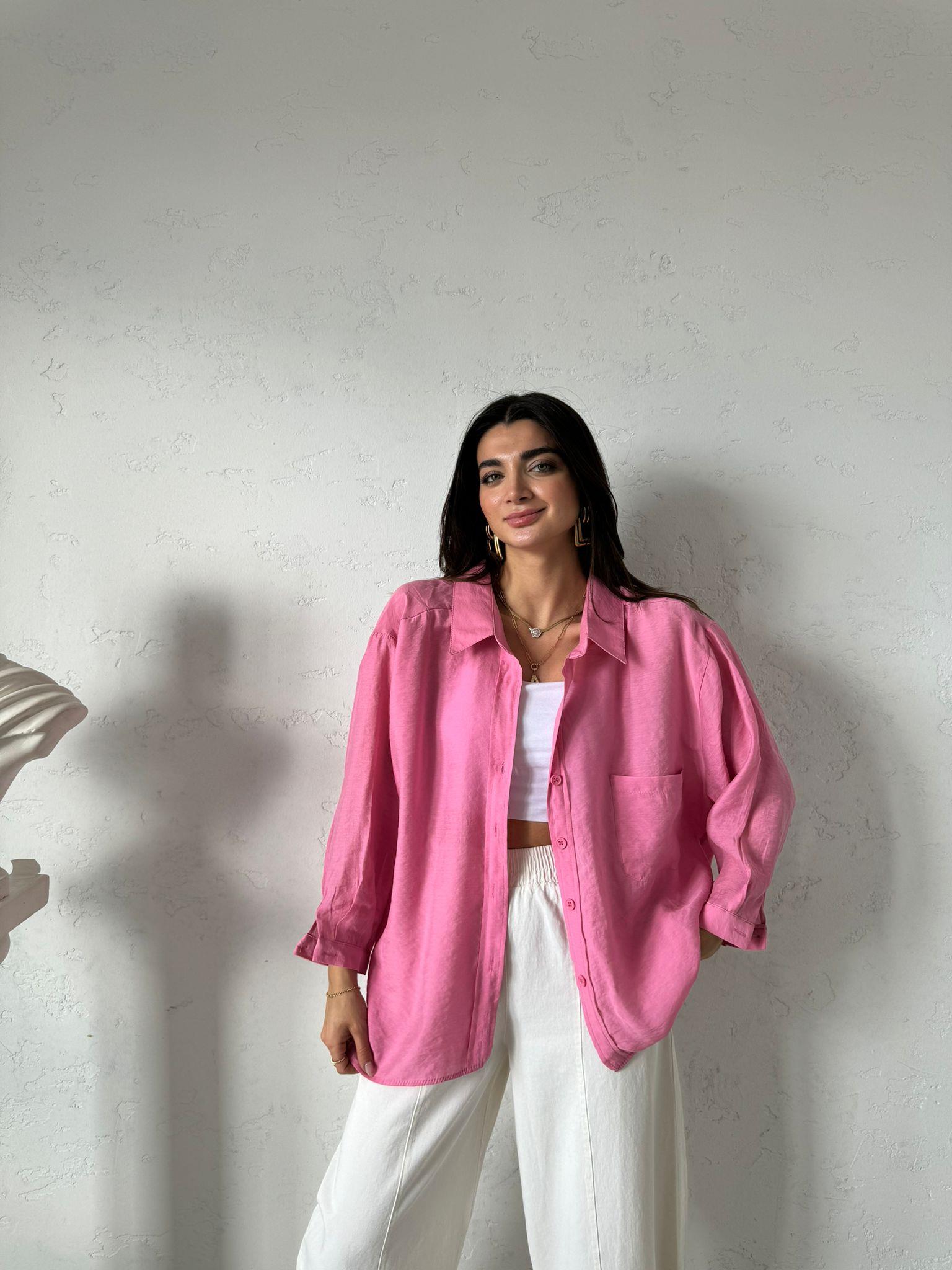 Pembe Düşük Omuz Alice Gömlek