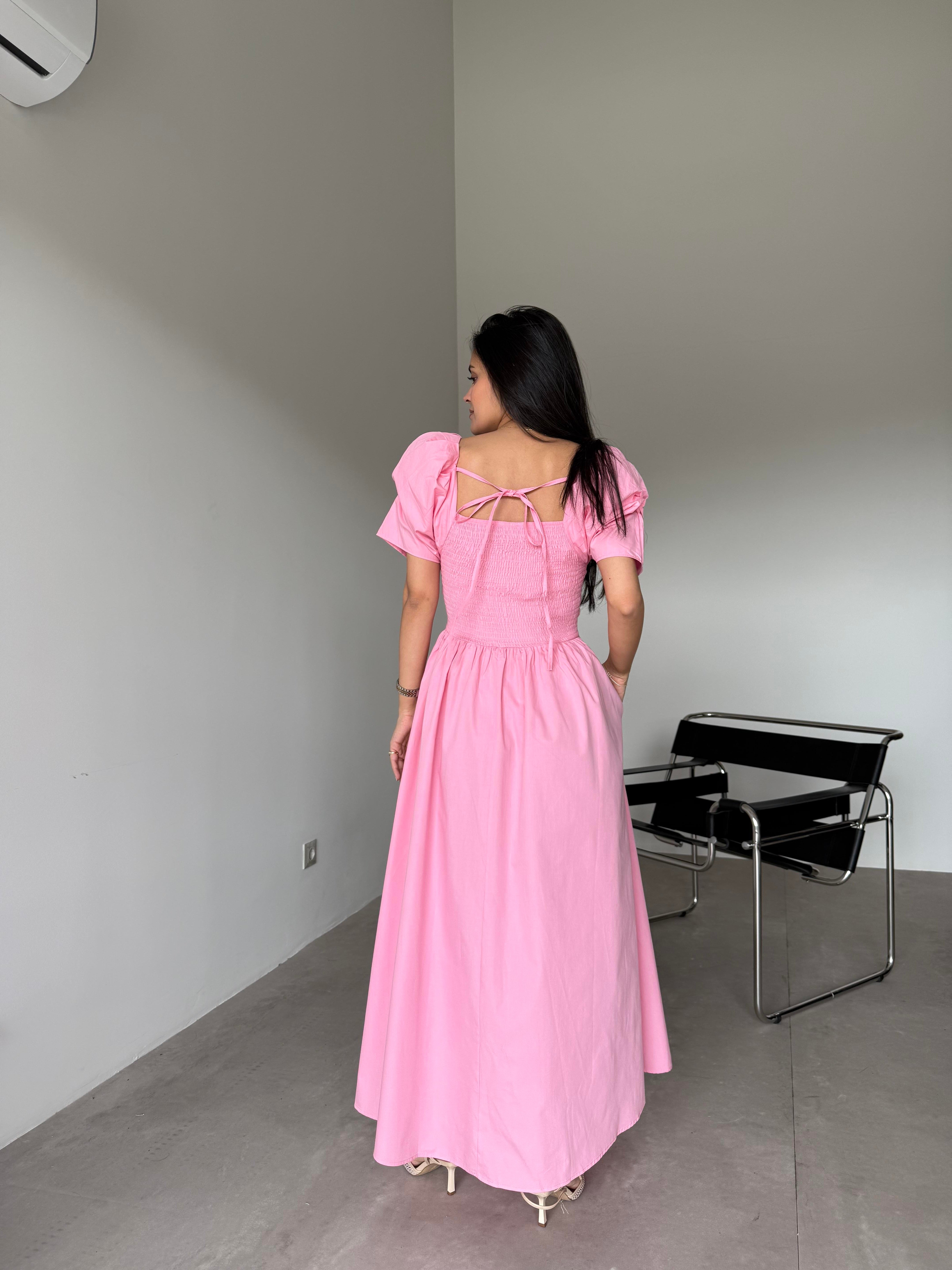 Pembe Gipeli Poplin Elbise