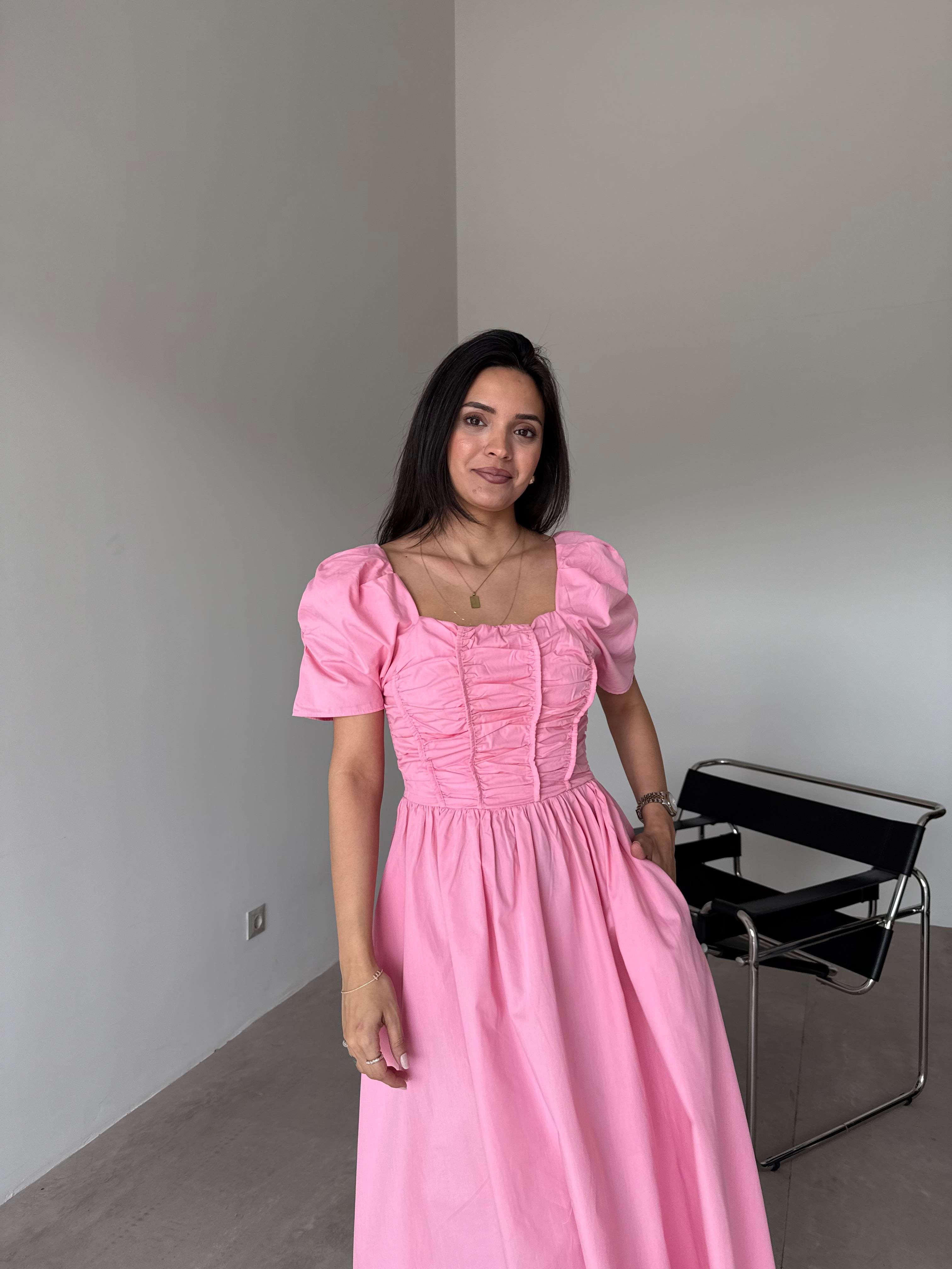 Pembe Gipeli Poplin Elbise