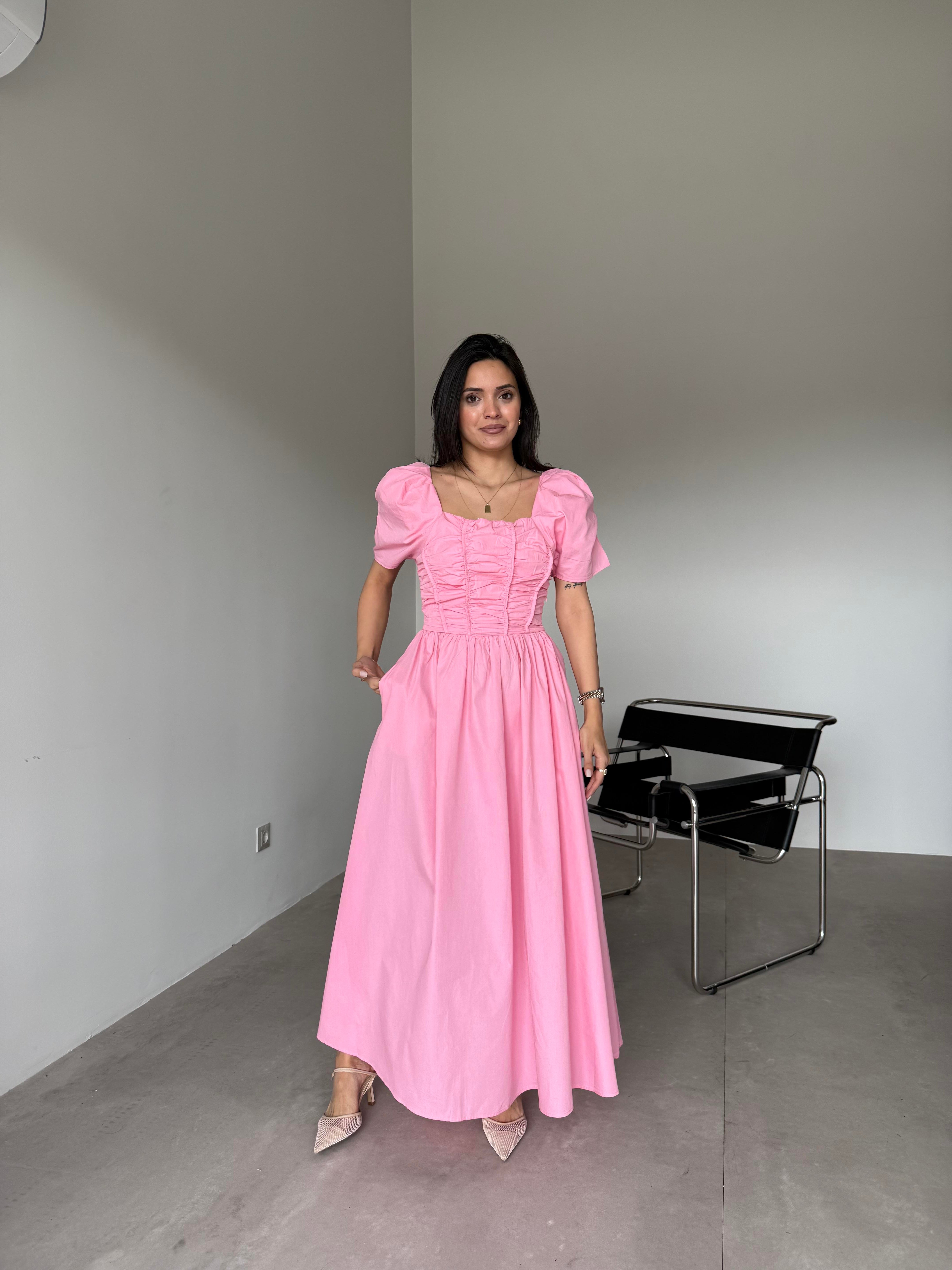 Pembe Gipeli Poplin Elbise
