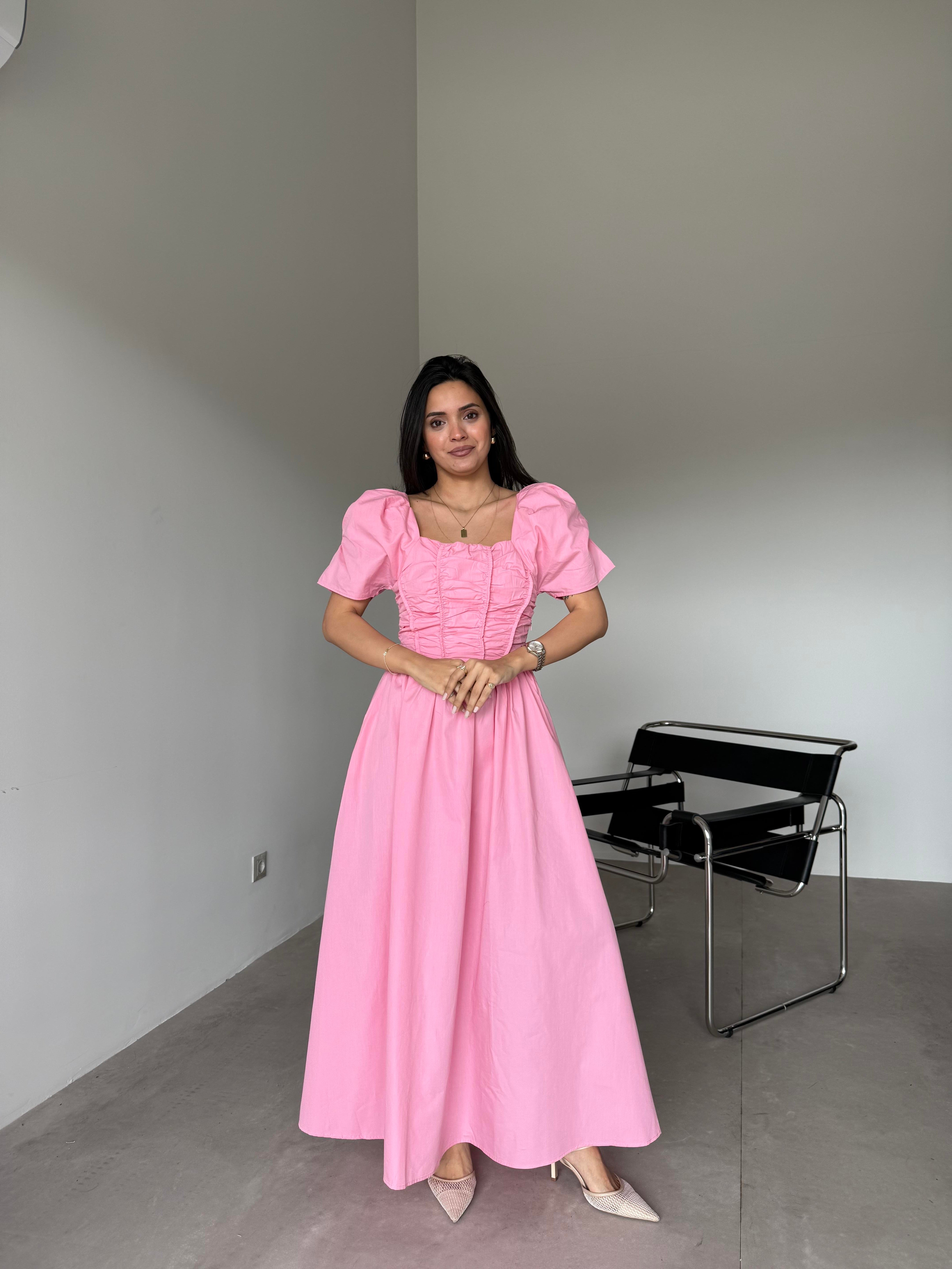 Pembe Gipeli Poplin Elbise