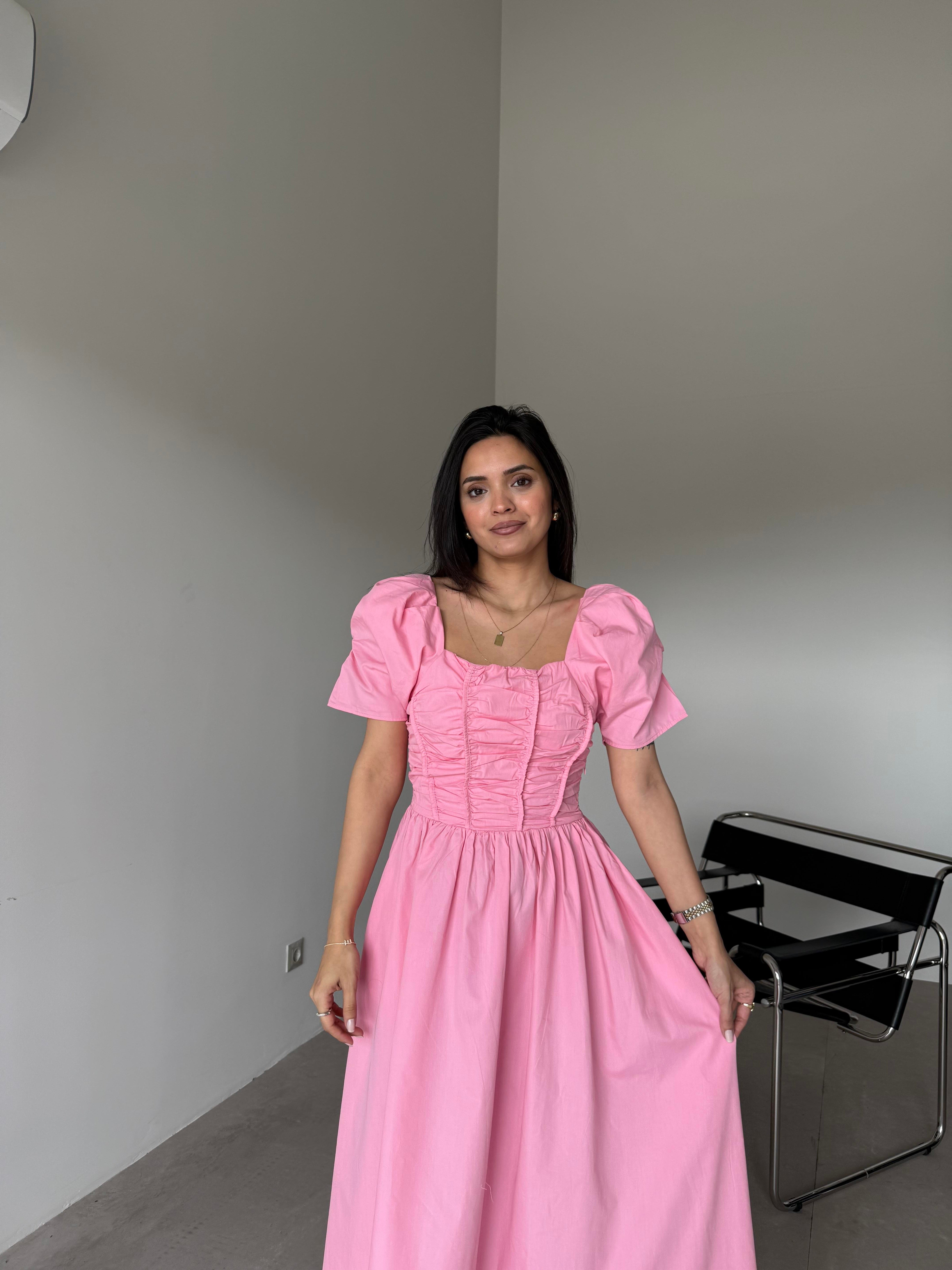 Pembe Gipeli Poplin Elbise