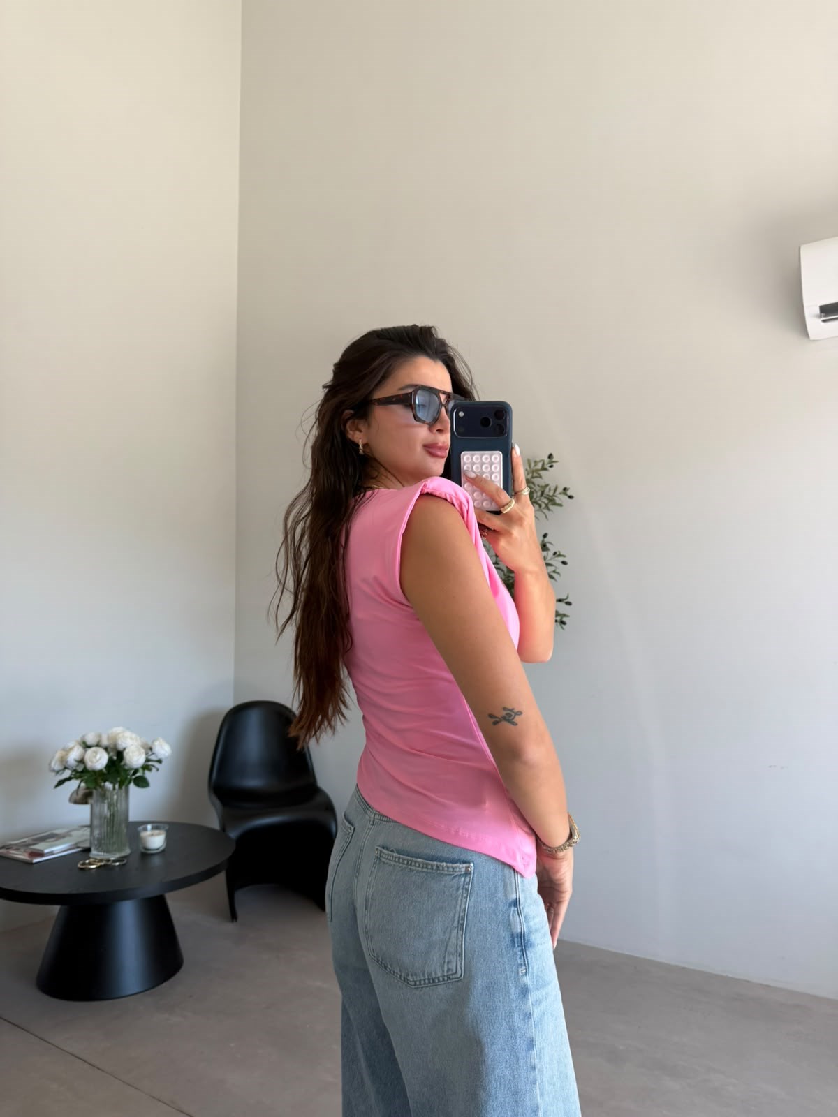 Pembe Gold Detaylı Vatkalı Bluz