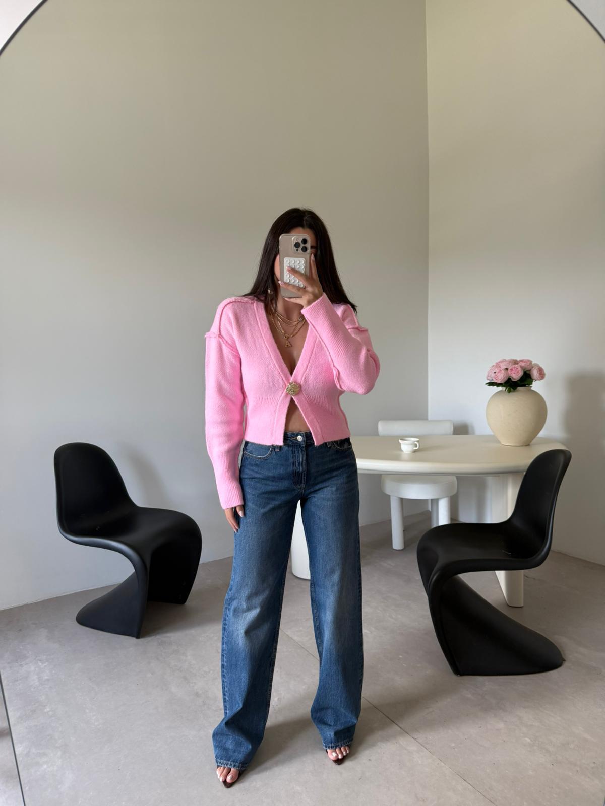 Pembe Gold Tokalı Hırka