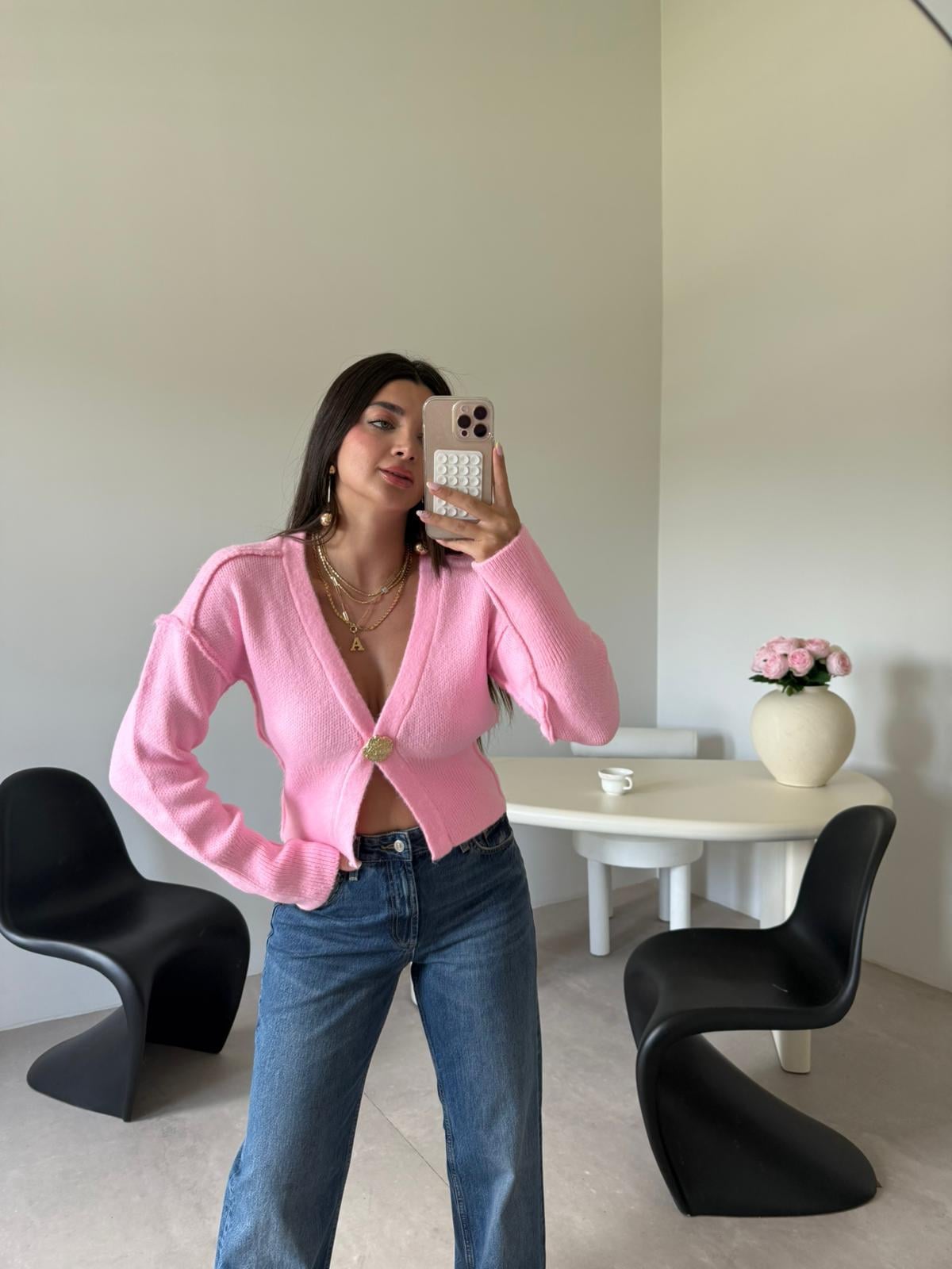 Pembe Gold Tokalı Hırka