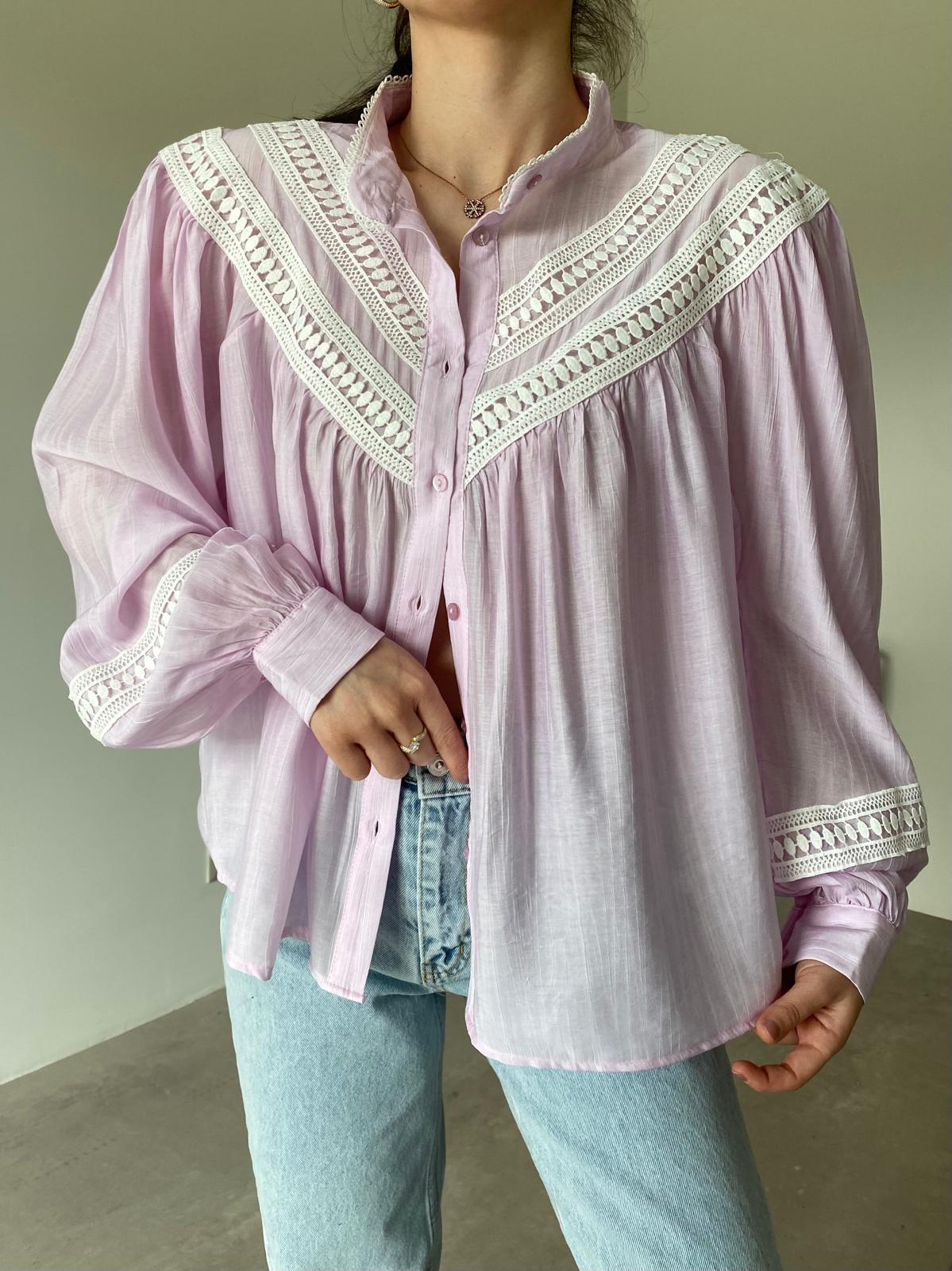 Pembe Güpürlü Büzgülü Gömlek