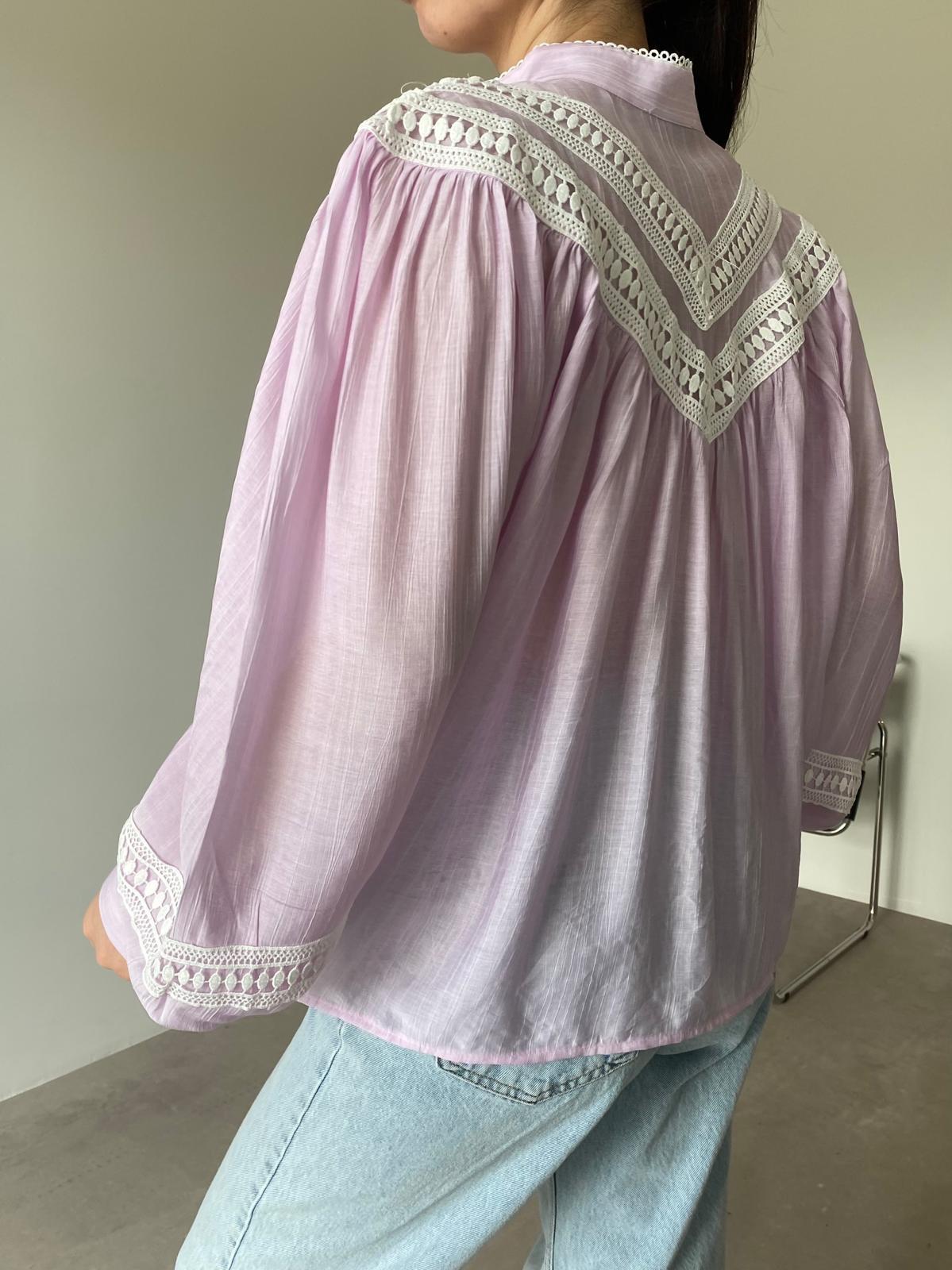 Pembe Güpürlü Büzgülü Gömlek