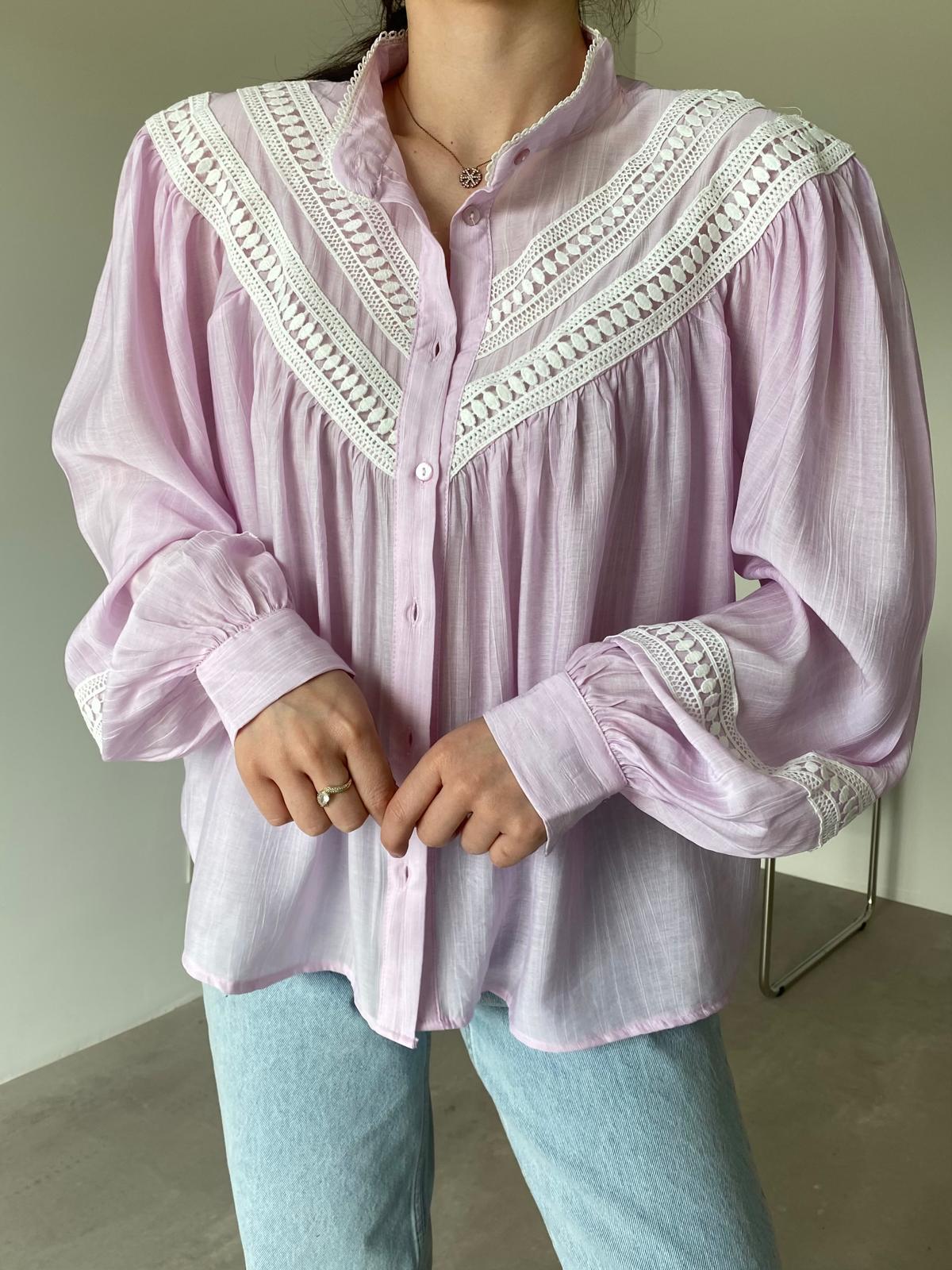 Pembe Güpürlü Büzgülü Gömlek