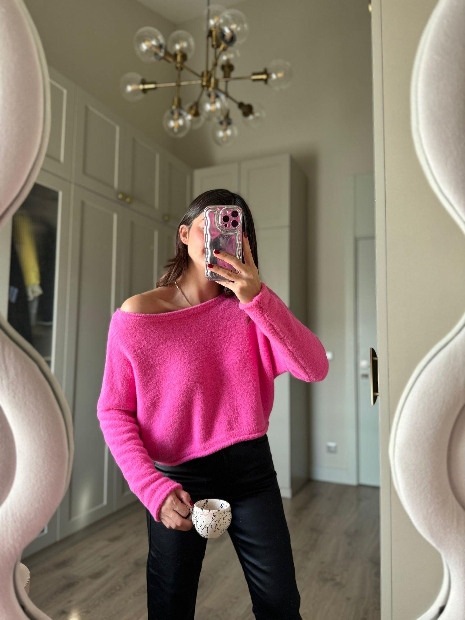 Pembe Kayık Yaka Yumuşacık Kazak