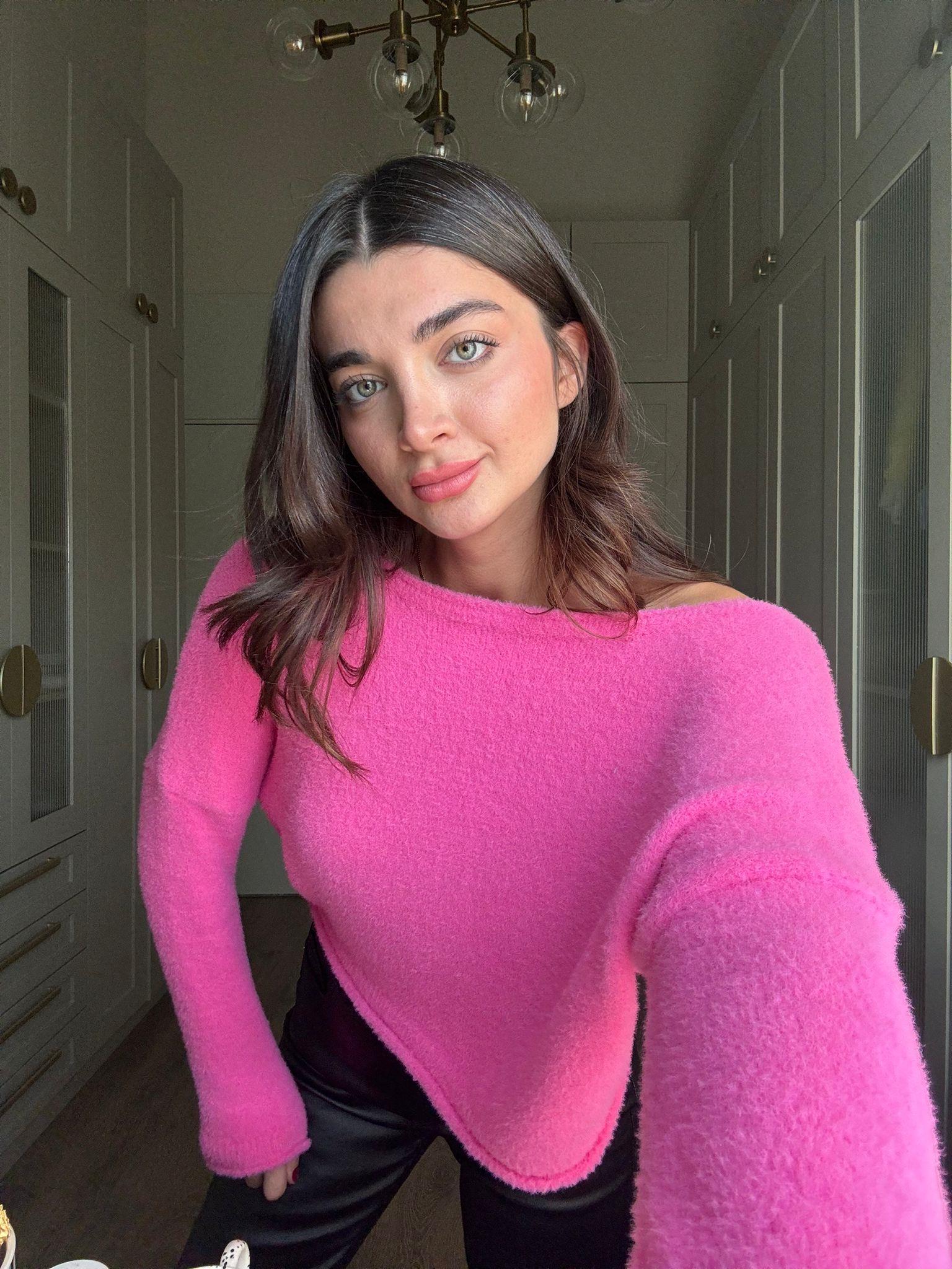 Pembe Kayık Yaka Yumuşacık Kazak