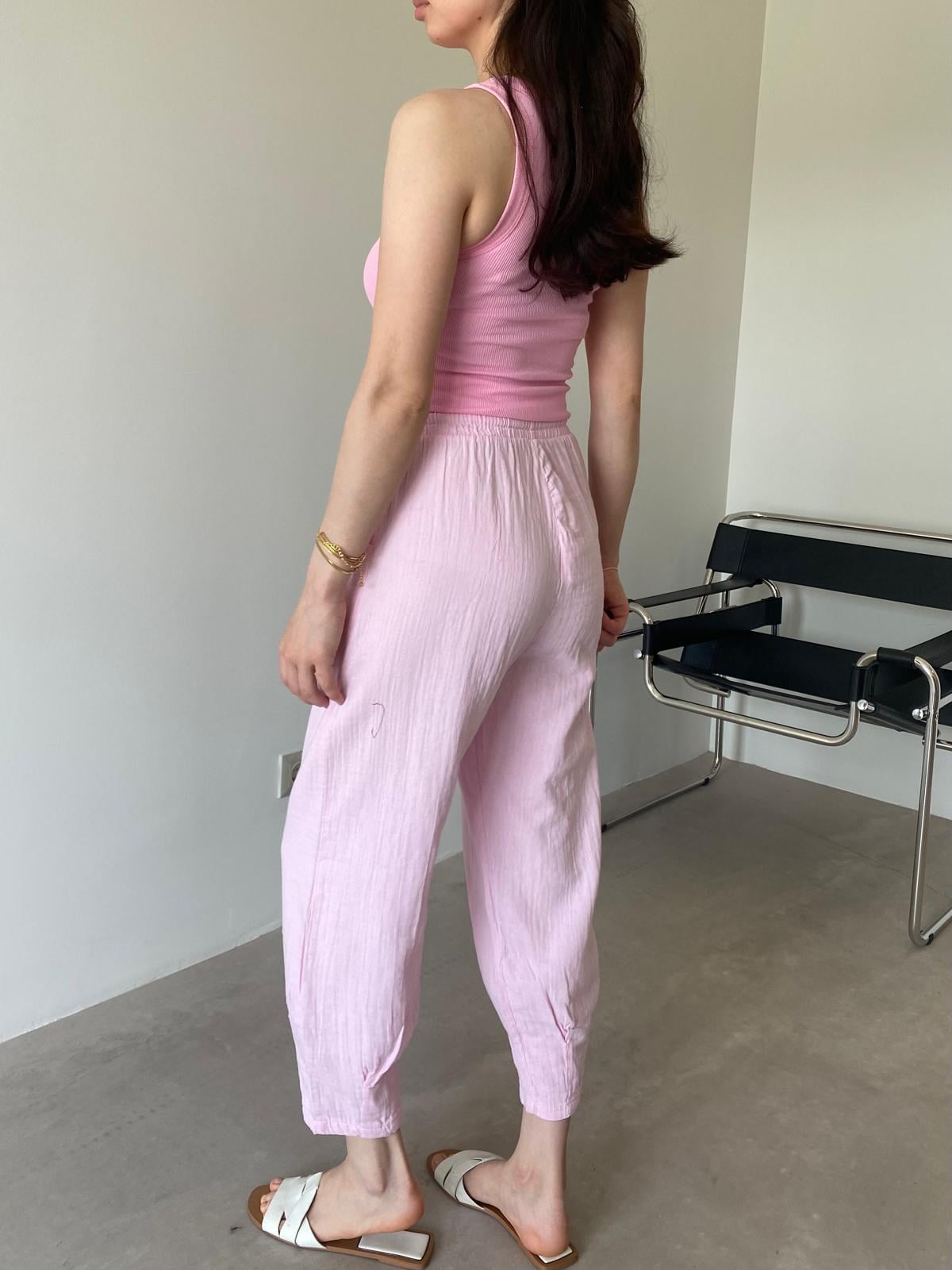 Pembe Keten Şalvar Pantolon