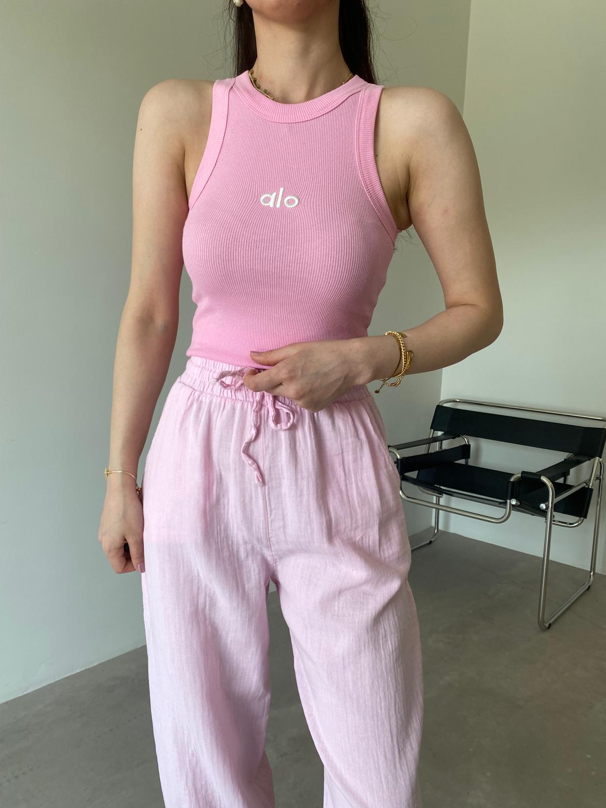 Pembe Keten Şalvar Pantolon