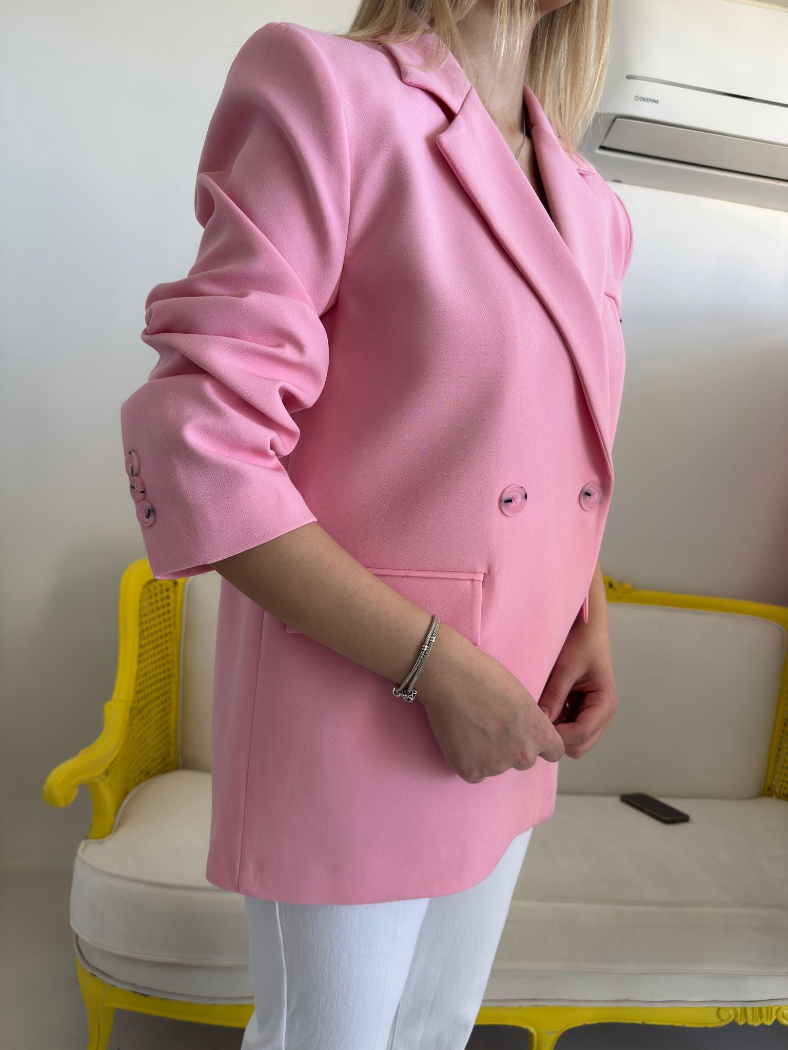 Pembe Kruvaze Yaka Blazer Ceket