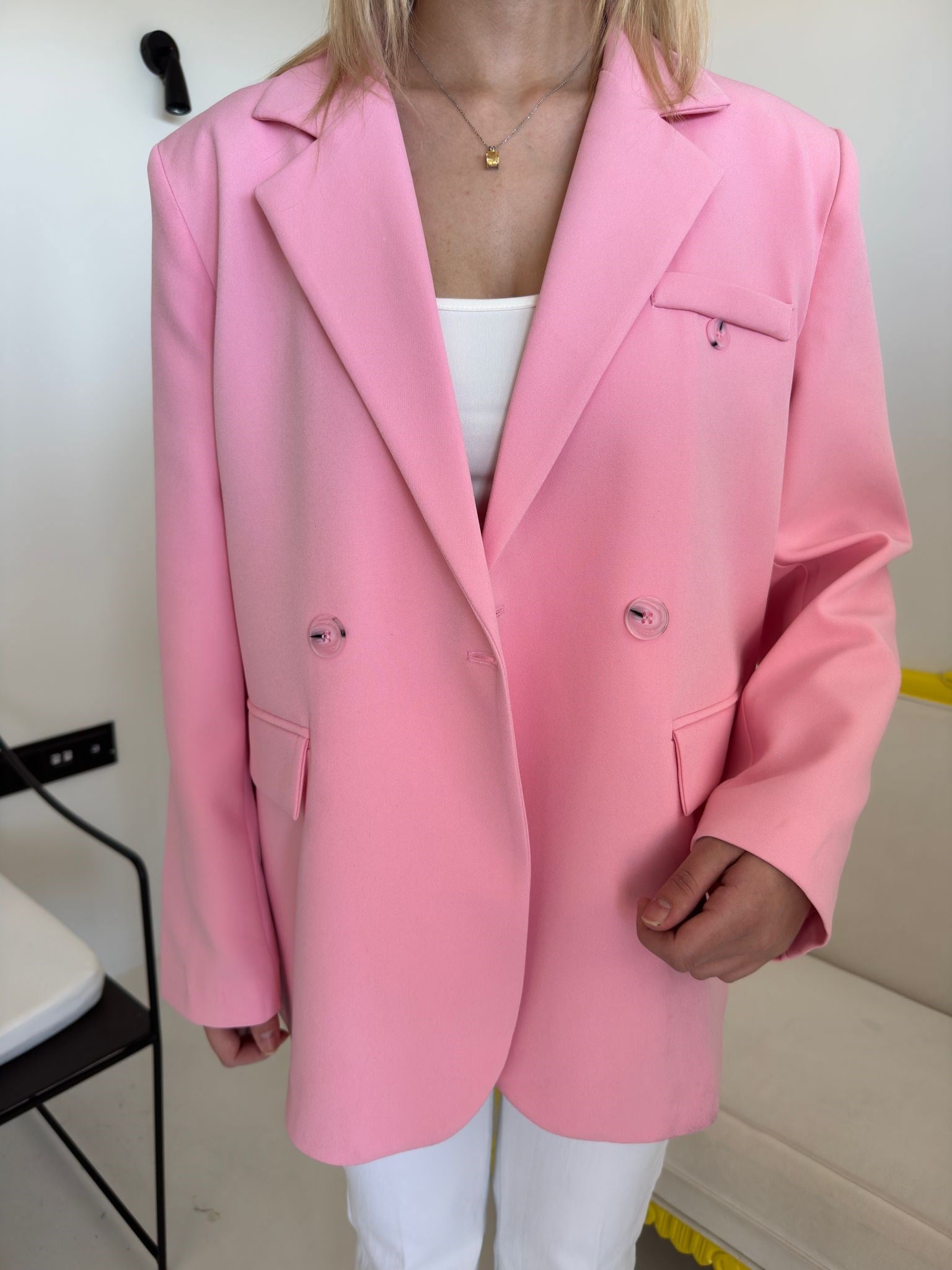 Pembe Kruvaze Yaka Blazer Ceket