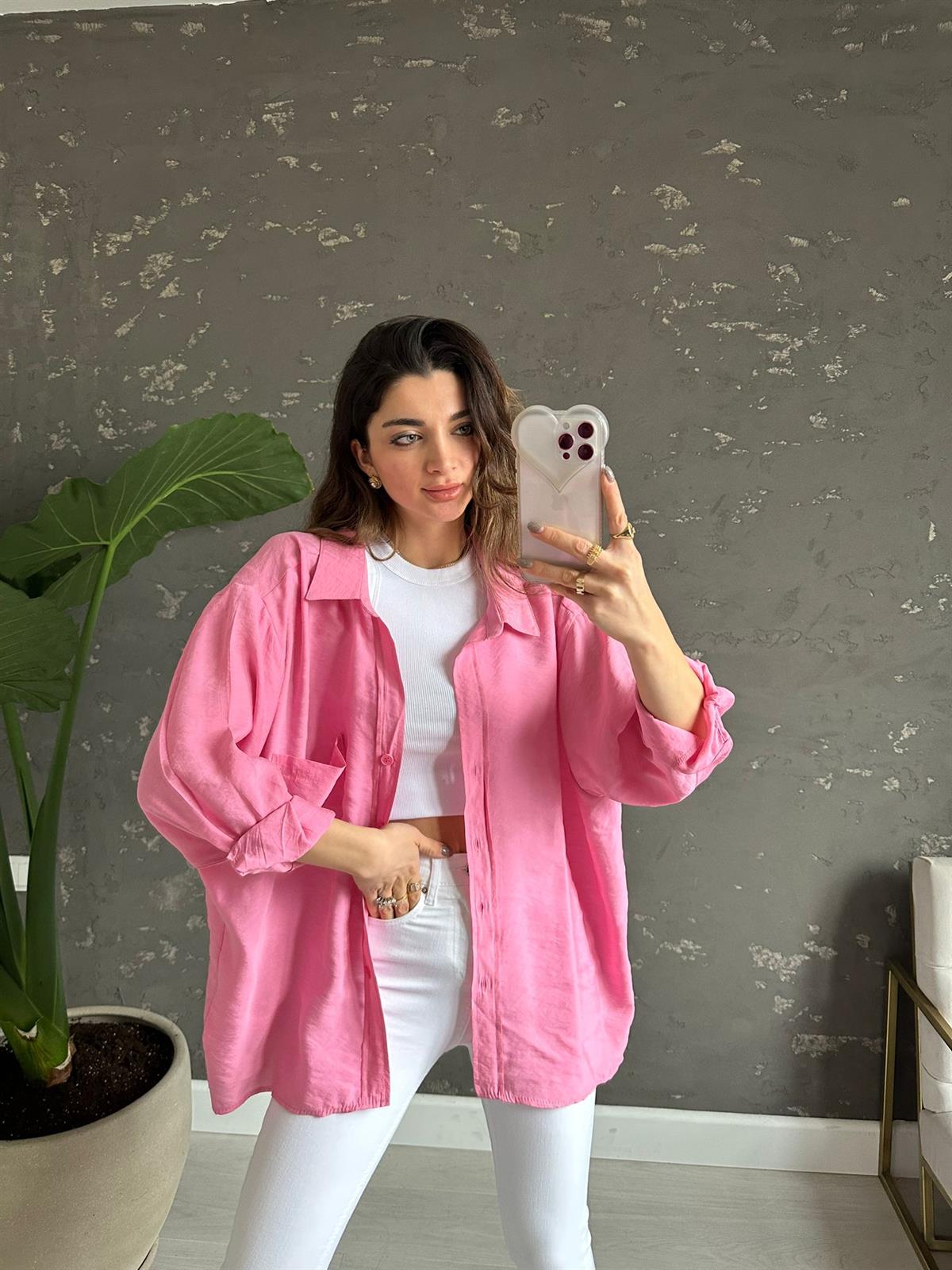 Pembe Omzu Düşük Alice Gömlek