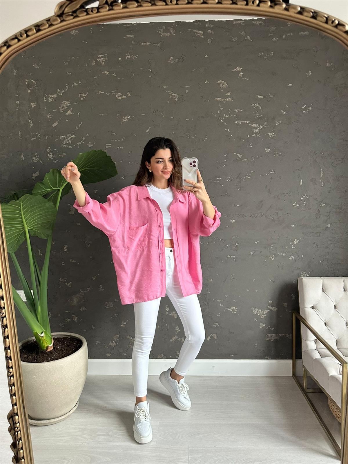 Pembe Omzu Düşük Alice Gömlek