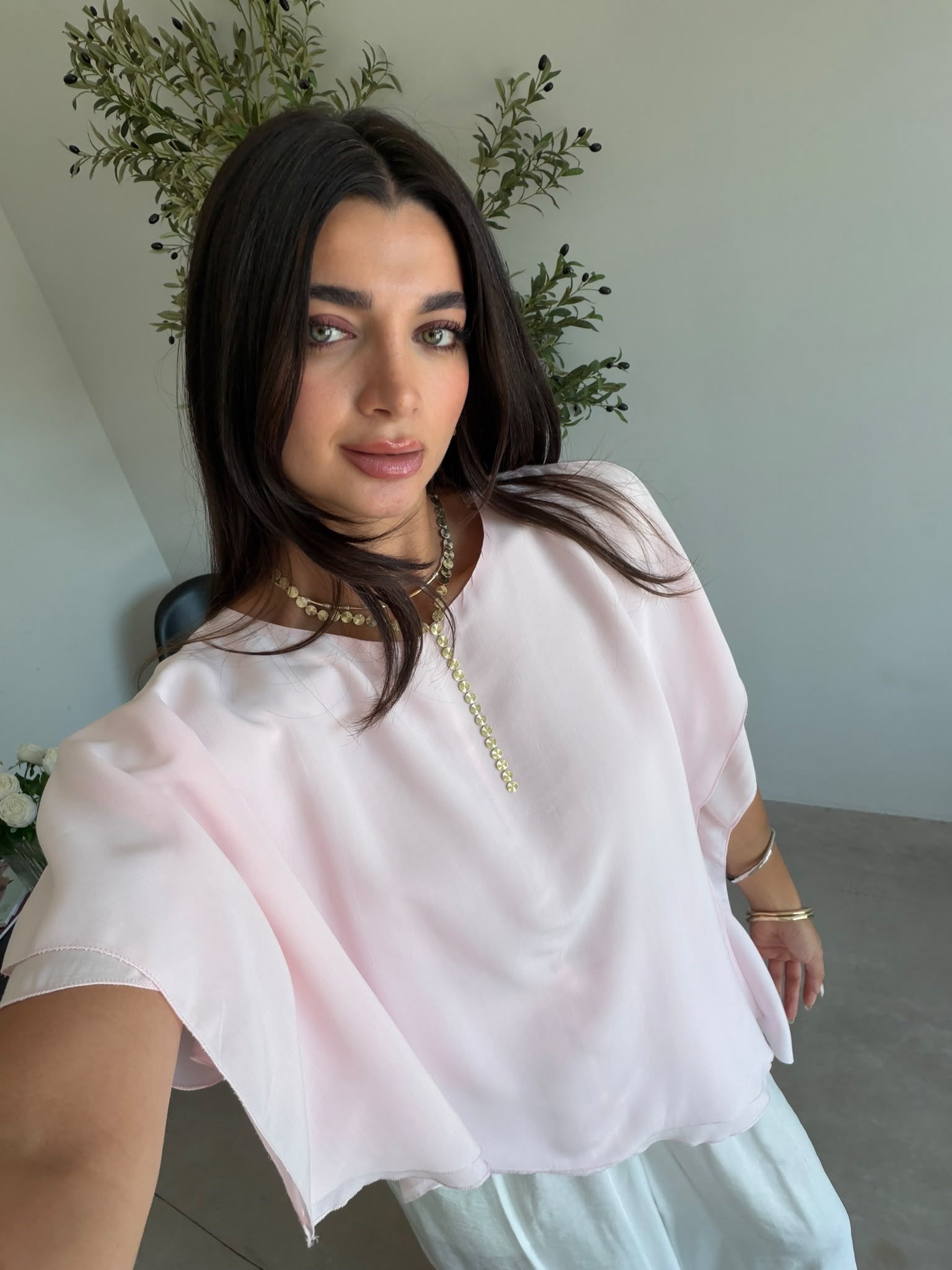 Pembe Oversize Asimetrik Bluz