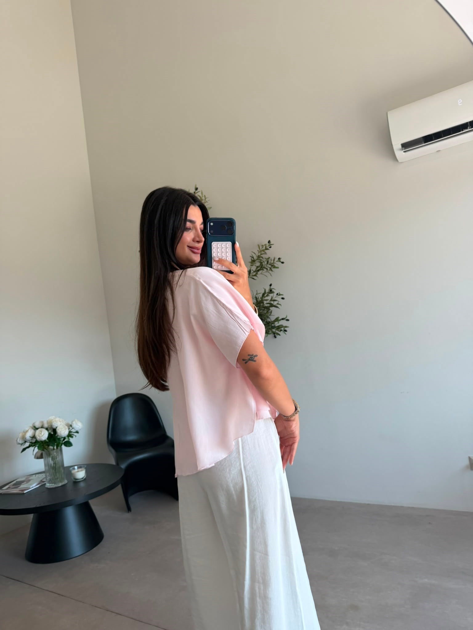 Pembe Oversize Asimetrik Bluz