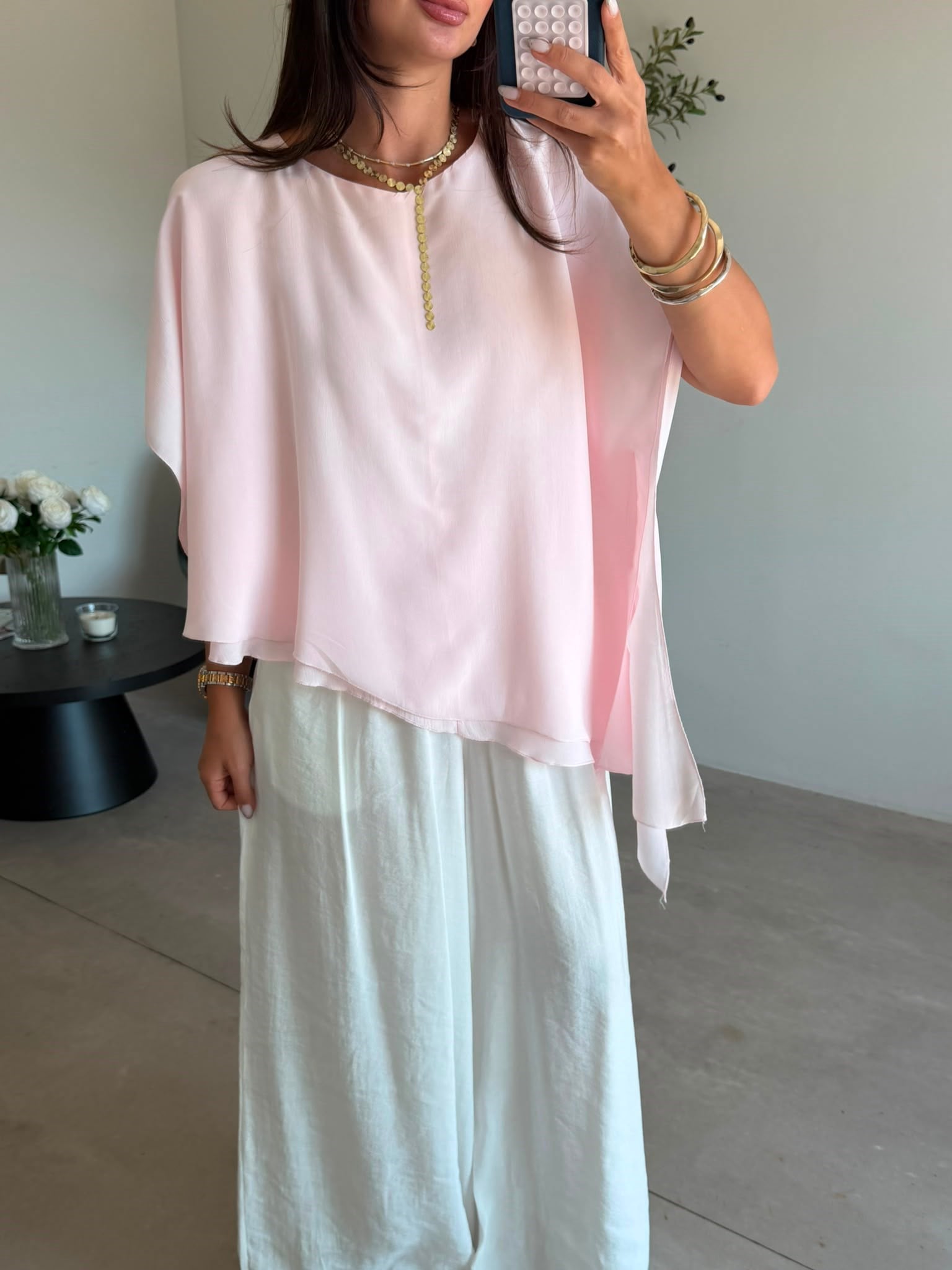 Pembe Oversize Asimetrik Bluz